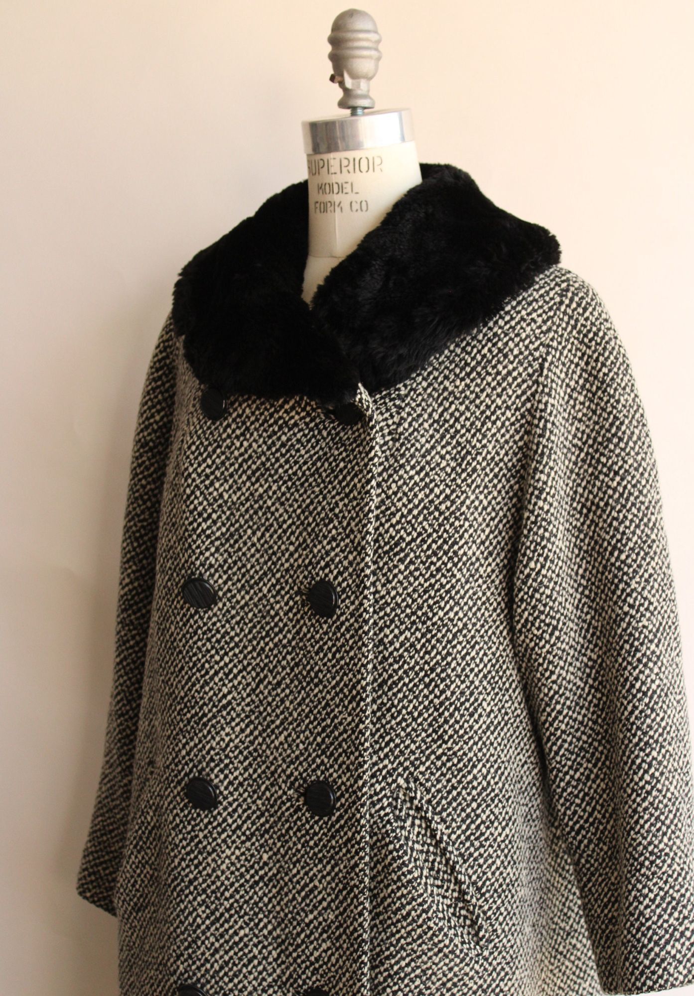 Bergdorf Goodman Vintage 1950s Coat, Bergdorf Goodman Black and White Tweed W Size L / US 10 / IT 46 - 7 Thumbnail