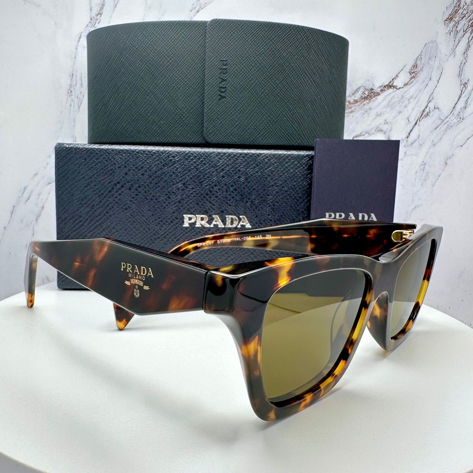 Prada New PRADA Sunglasses Brown Tortoise Square Butterfly Size ONE SIZE - 1 Thumbnail
