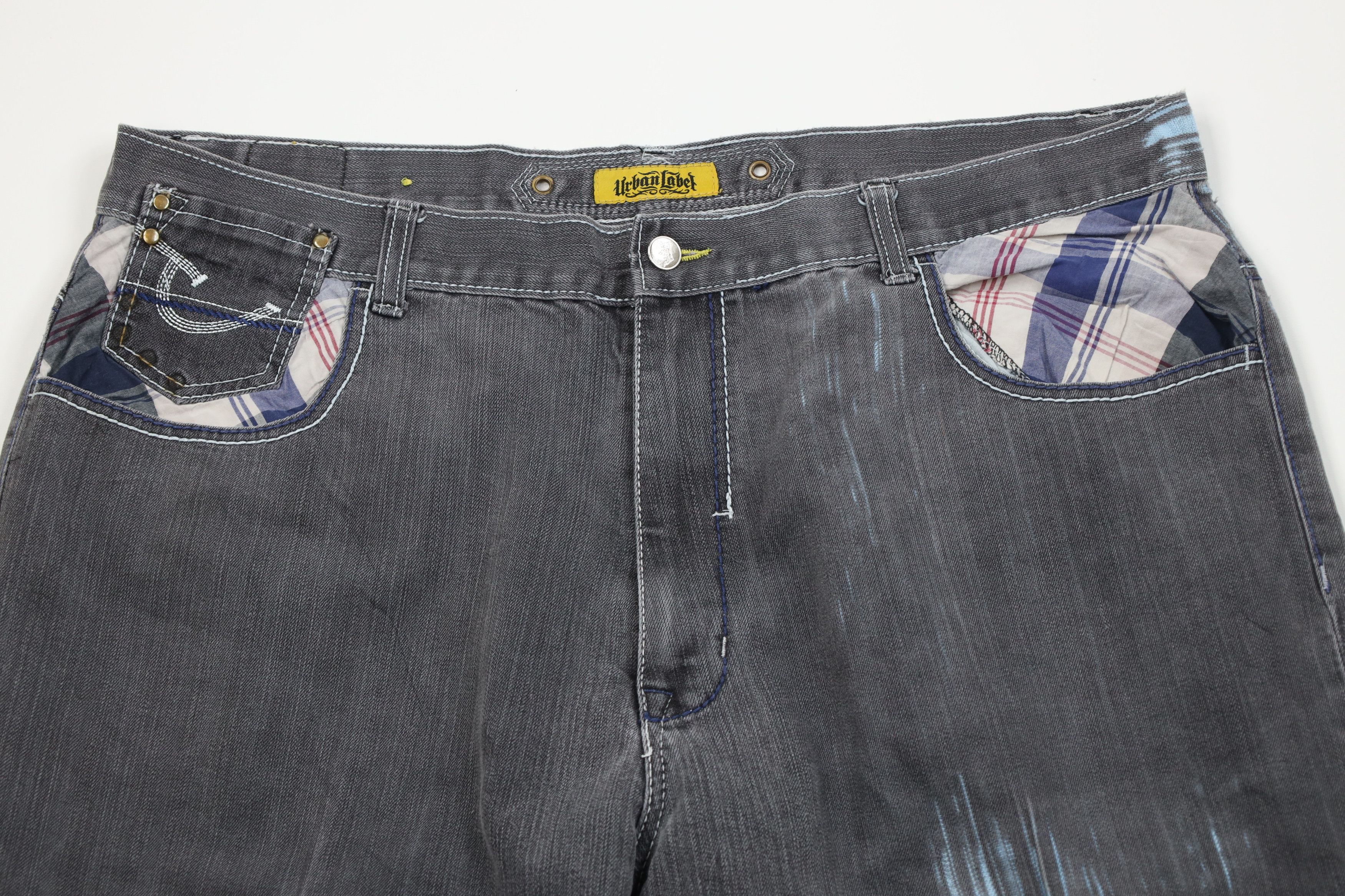 Vintage Vintage 90s Y2K Streetwear Wide Leg Denim Jeans Plaid Gray Size US 40 / EU 56 - 2 Thumbnail