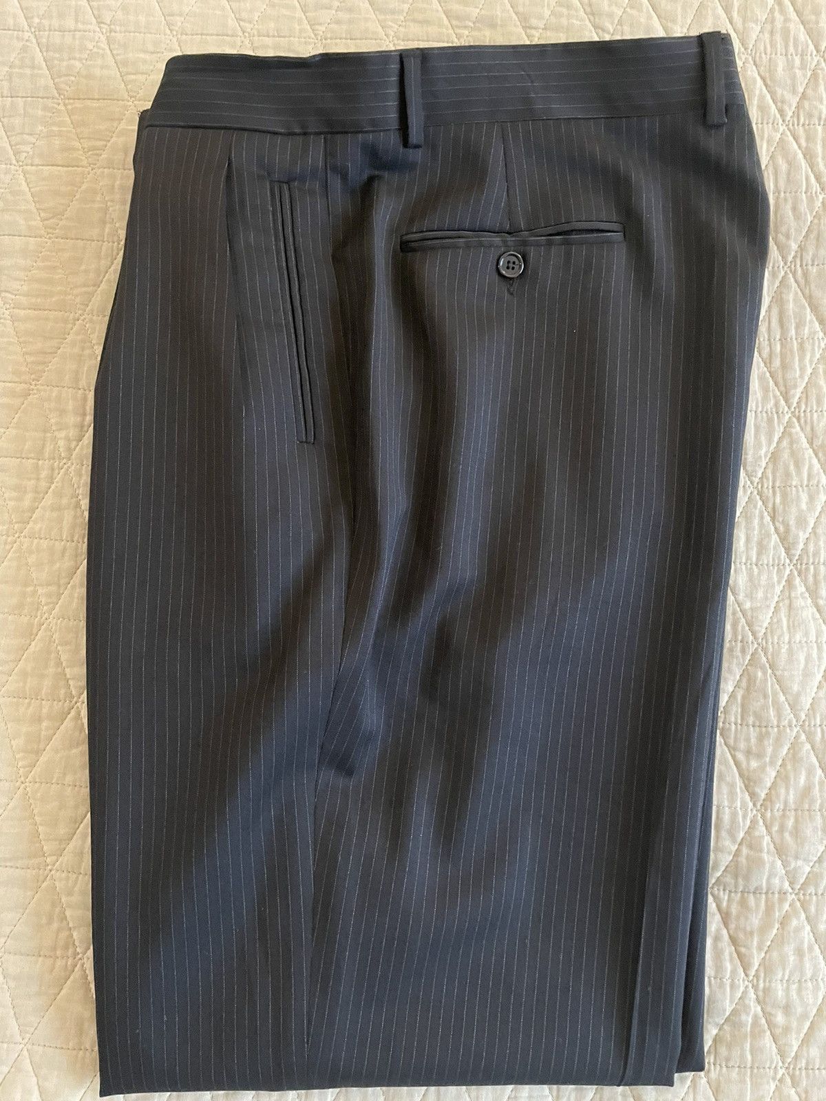 Donna Karan × Vintage Fine Stripe 3-Button Wool Suit Size 46R - 11 Thumbnail