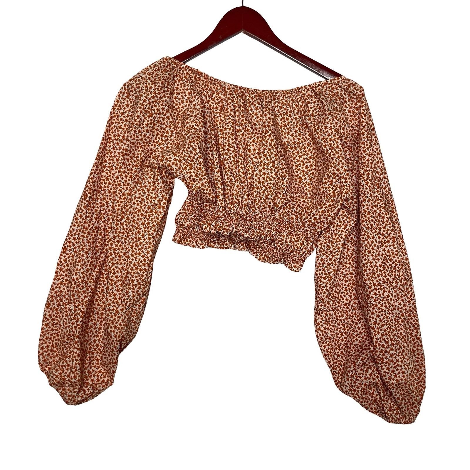 Matteau MATTEAU Shirred Floral Crop Decollete Blouse ballon sleeves Size S / US 4 / IT 40 - 6 Thumbnail