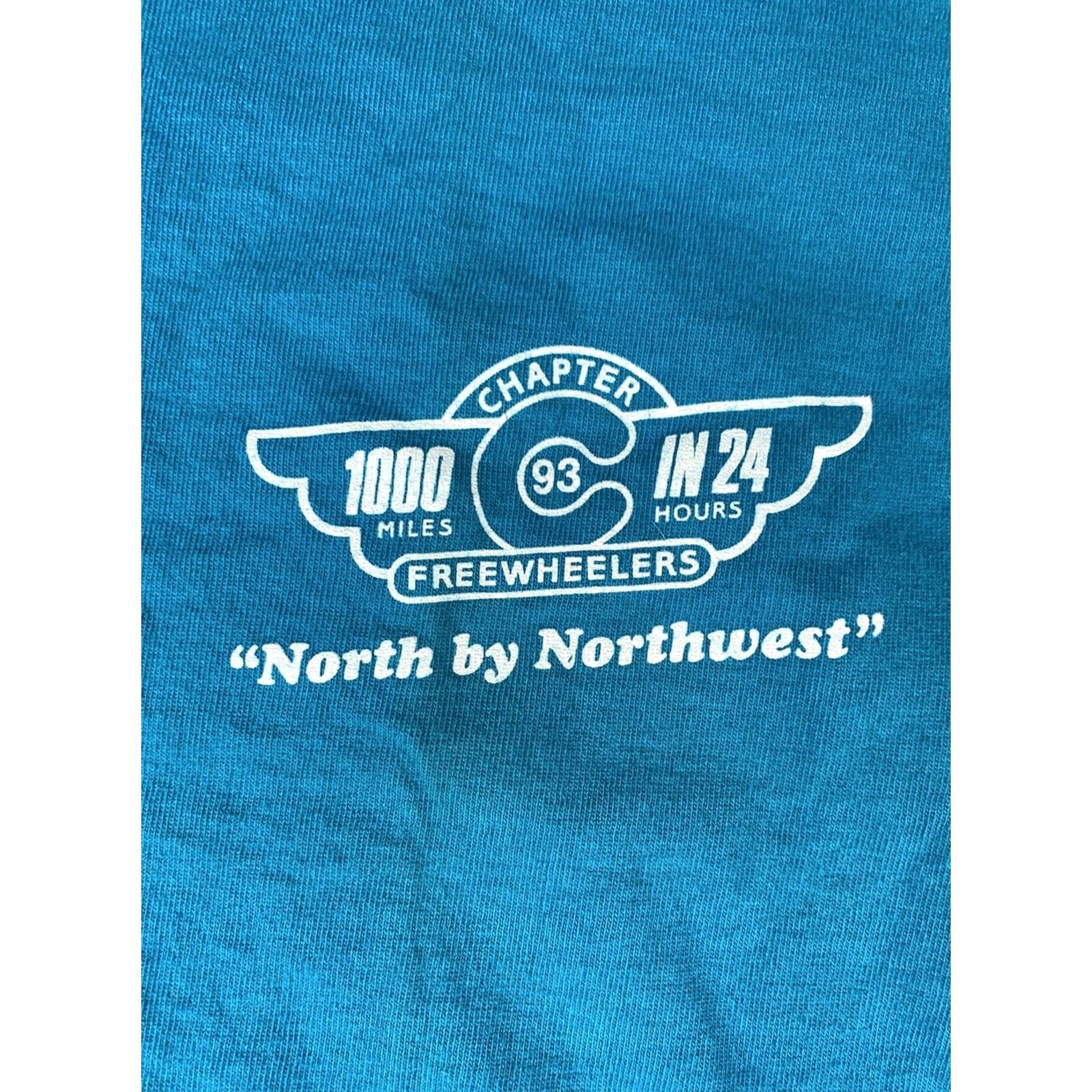 Jerzees VINTAGE 90s Motorcycle Rally L T-shirt Teal Jerzees USA Short Sleeve Graphic Tee Mens L 1000 Miles Freewheelers Size US L / EU 52-54 / 3 - 3 Thumbnail