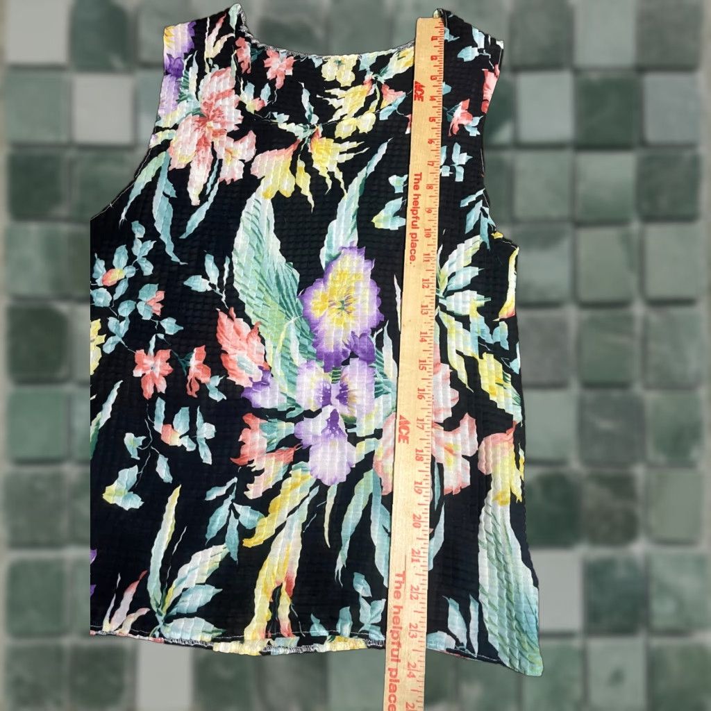 Vintage Notations Top Womens Large L Black Floral Sleeveless Light Weight Semi Sheer Blouse Size L / US 10 / IT 46 - 1 Thumbnail