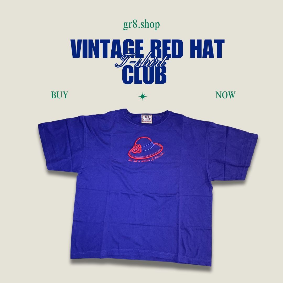 Other Vintage Red Hat Club T-Shirt Womans Top Stitch Blue Short Sl Size M / US 6-8 / IT 42-44 - 1 Thumbnail