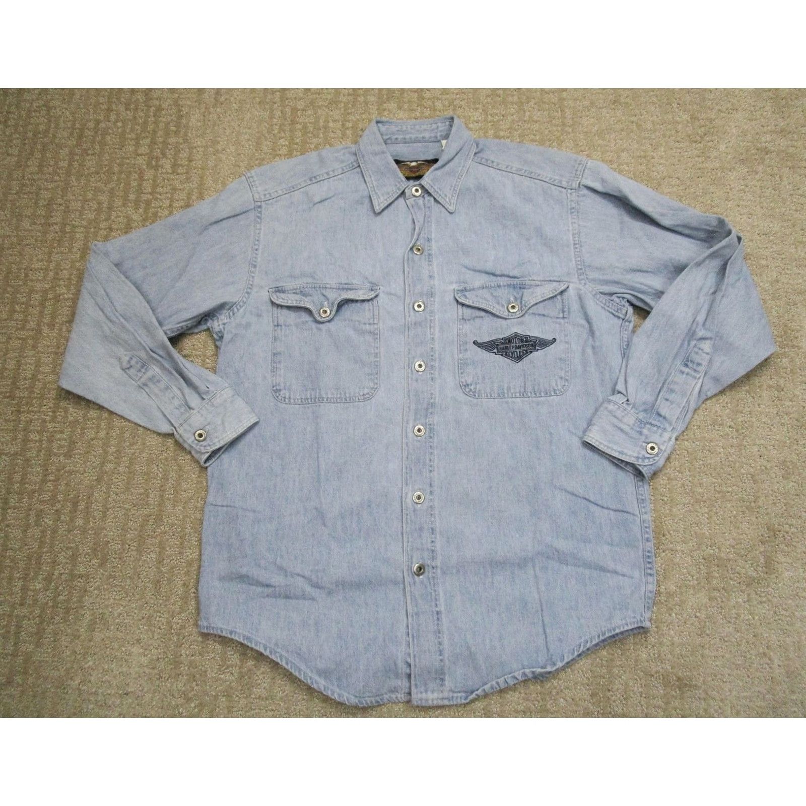 Harley Davidson Harley-Davidson Shirt Mens Small Blue Denim Button Up Embroidered USA 90s Vintage Shirt Size US S / EU 44-46 / 1 - 2 Thumbnail