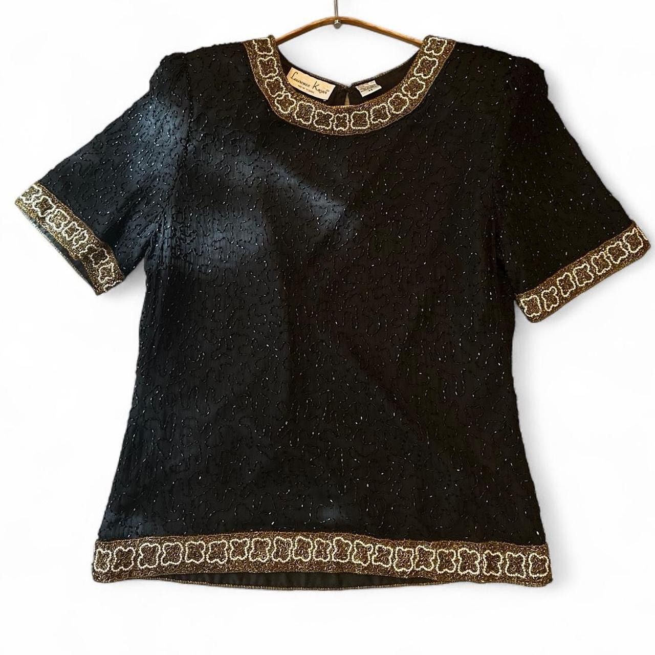 Vintage Silk Vintage Lawrence Kazar black and gold beaded top Size XS / US 0-2 / IT 36-38 - 1 Thumbnail