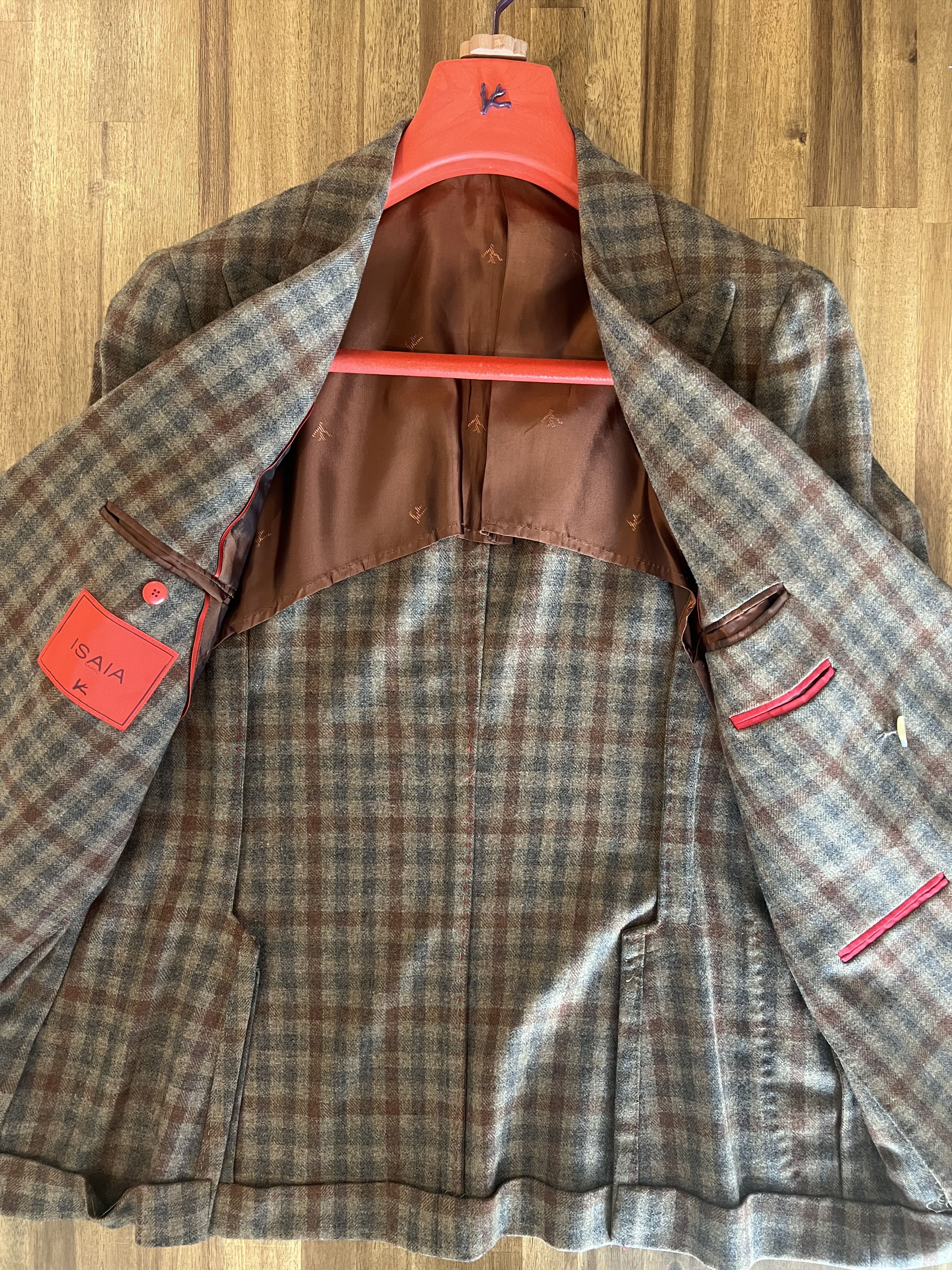 Isaia Isaia Brown Gray Check Wool Cashmere 38R US Double-Breasted Size 38R - 2 Thumbnail