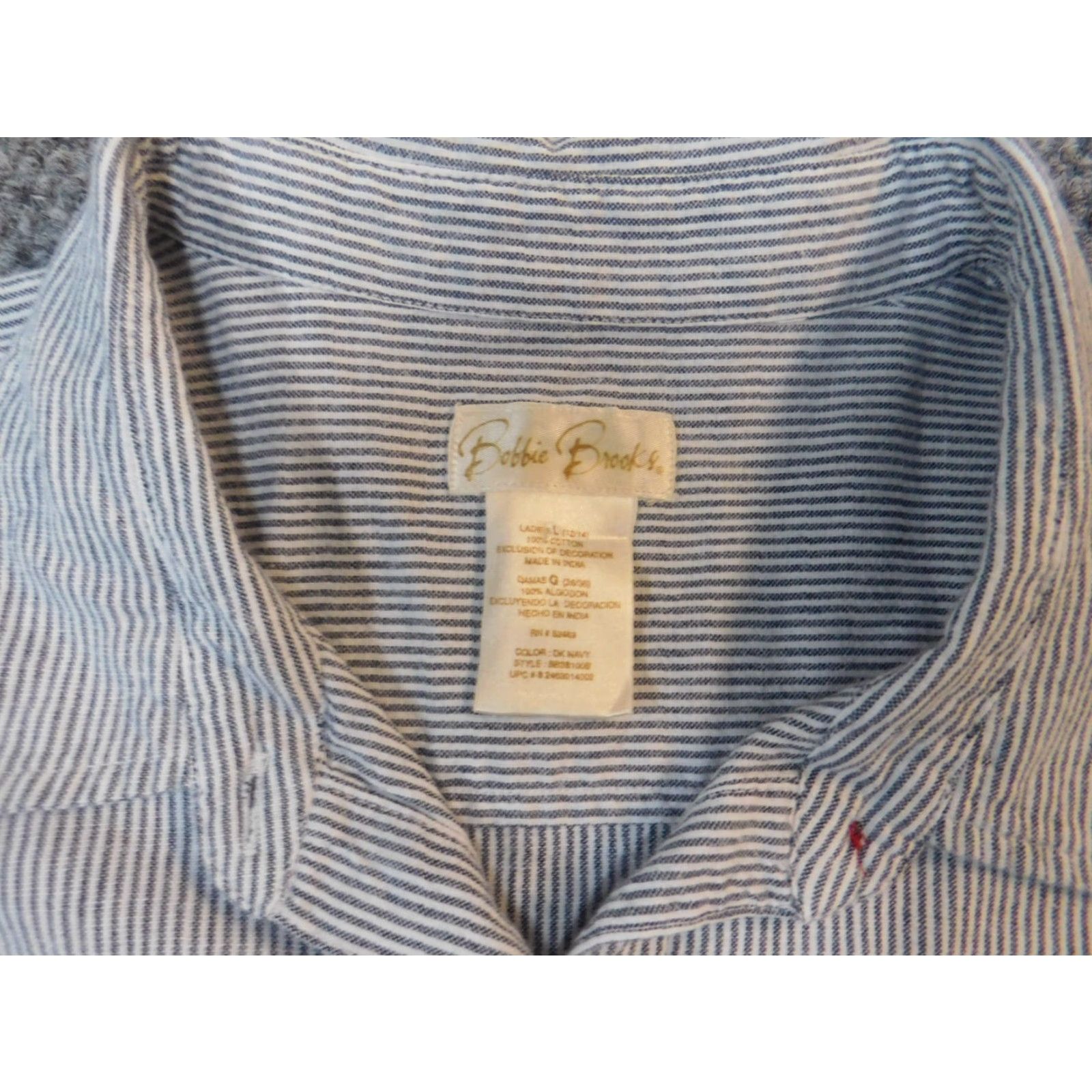 Vintage Bobbie Brooks Womens Button-Up Shirt L Blue Striped Floral Pattern Casual Long Sleeve Collared Ruffle Down Breathable Regular Polyester Vintage No Size L / US 10 / IT 46 - 4 Thumbnail