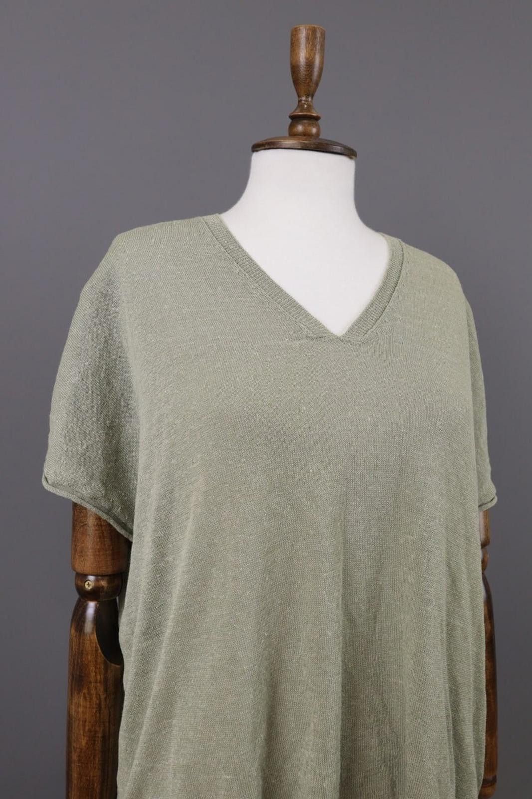 Oscar De La Renta Oska Khaki Linen V-Neck Crochet Knit Top Shirt Size 2 / M Size XS / US 0-2 / IT 36-38 - 8 Thumbnail