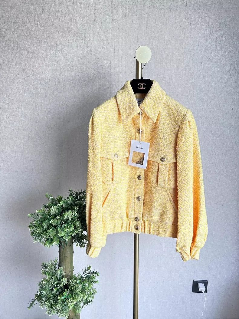 Chanel Yellow Tweed Collared Jacket - dmc
