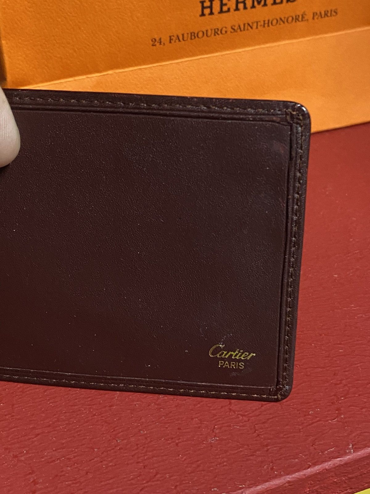 Cartier × Designer Cartier Red Vintage Men’s Bifold Leather Wallet Preowned Size ONE SIZE - 2 Thumbnail