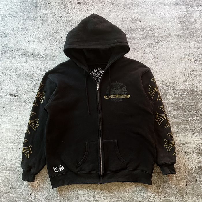 Vintage Chrome Hearts Gold Horseshoe Thermal Zip Up Hoodie 