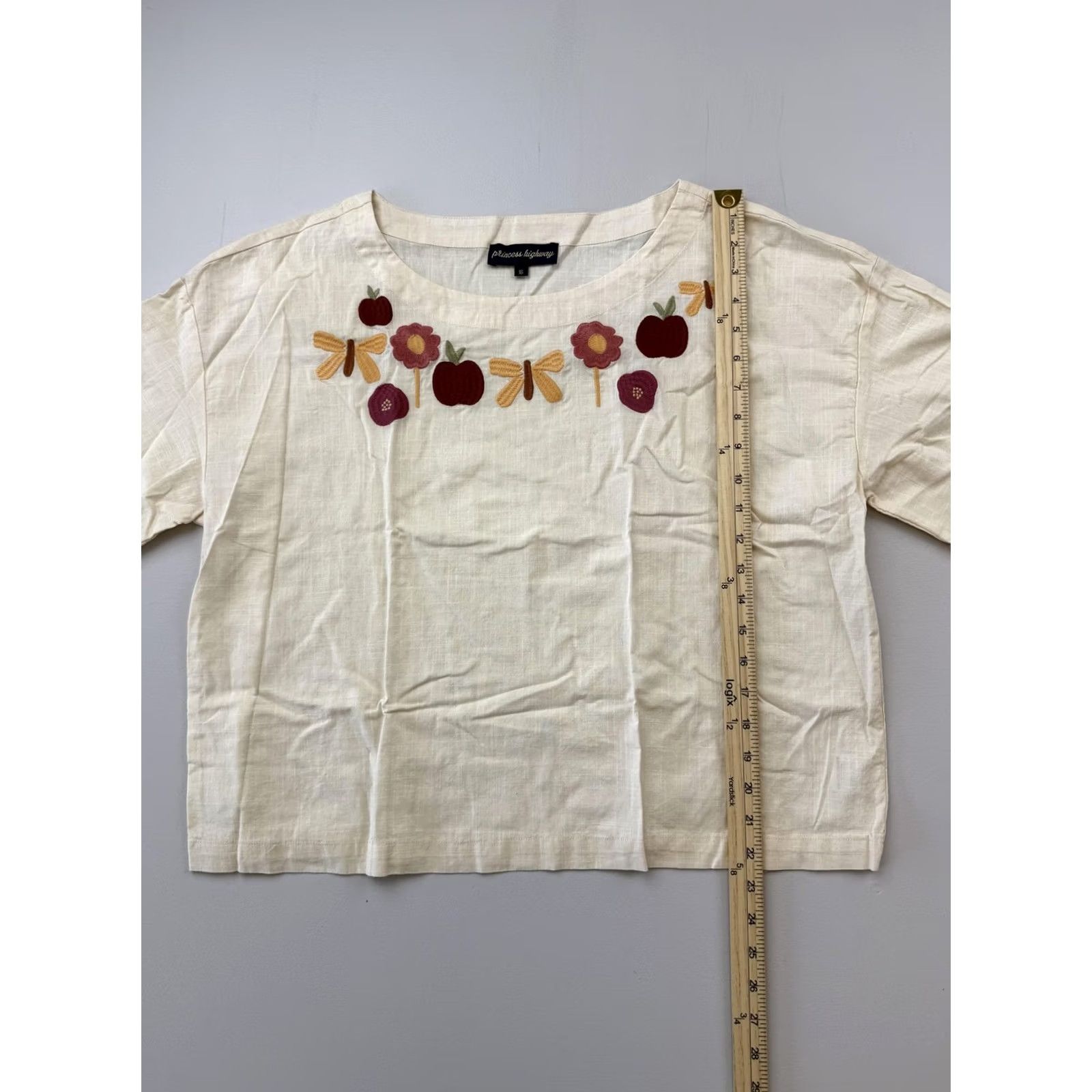 Vintage VINTAGE Princess Highway Blouse Womens 16 Beige Scoop Neck Embroidered Floral Top Size XXL / US 16-18 / IT 52-54 - 5 Thumbnail