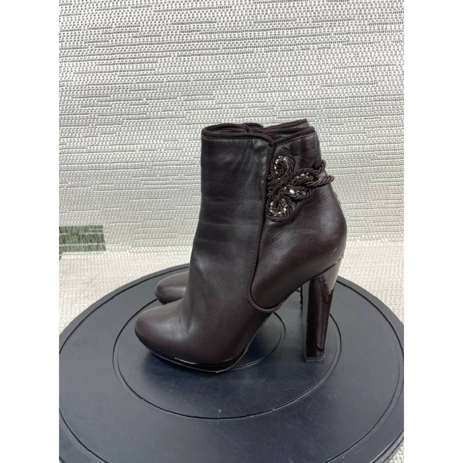 Vintage Azzaro Bootie Womens Size 39 Eu 8.5 Us Brown Leather Ankle Side Zip Heeled Size US 8.5 / IT 38.5 - 5 Thumbnail