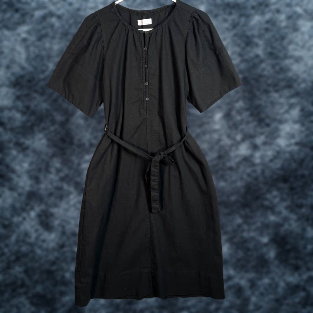 Oak + Fort Oak + Fort Womens Black Button-Up Midi Dress With Tie Belt XS Linen Polyester Viscose A-Line Casual Spring Summer Fall MENS? Size XS / US 0-2 / IT 36-38 - 1 Thumbnail