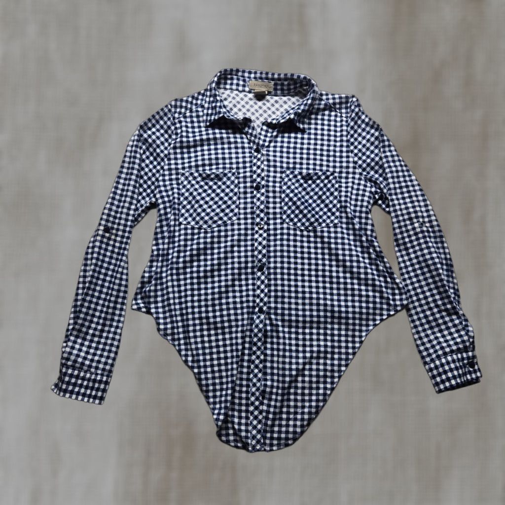 Vintage Passport Shirt Large Women Blue Check Shirt with Pockets Button Front Tie Front Casual Short Sleeve Size L / US 10 / IT 46 - 1 Thumbnail