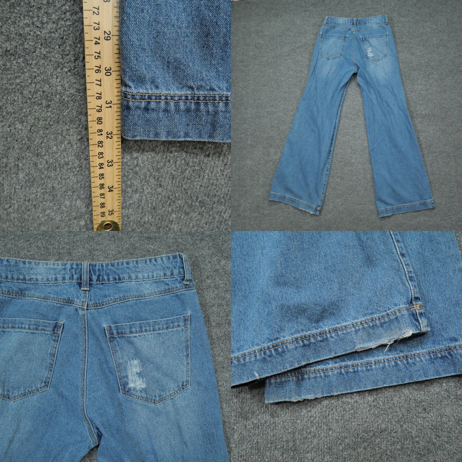 Bell Uniq Litz Jeans Womens 28 Blue Pants Flare Bell Bottom Distressed Art Denim Jeans Women Regular 28 Blue Distressed Pockets 90s? Size 28" / US 6 / IT 42 - 9 Thumbnail