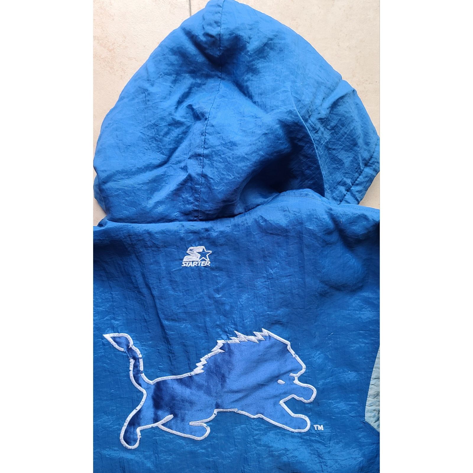NFL × Starter Detroit Lions 90s STARTER puffer 1/2 Pullover blue NFL vtg Size US XL / EU 56 / 4 - 5 Thumbnail