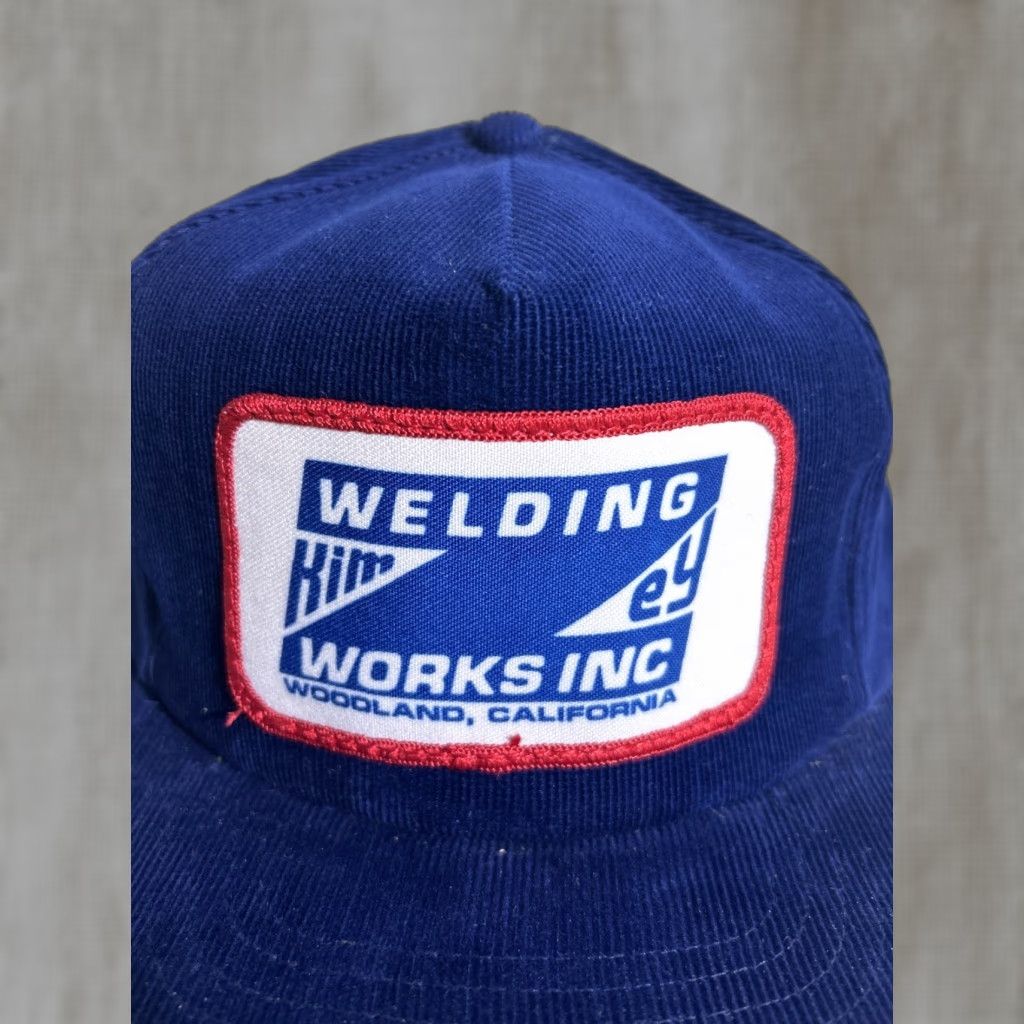 C&A VINTAGE Corduroy Strapback Tradey Hat Blue Patch Welding Works Woodland CA Size ONE SIZE - 1 Thumbnail