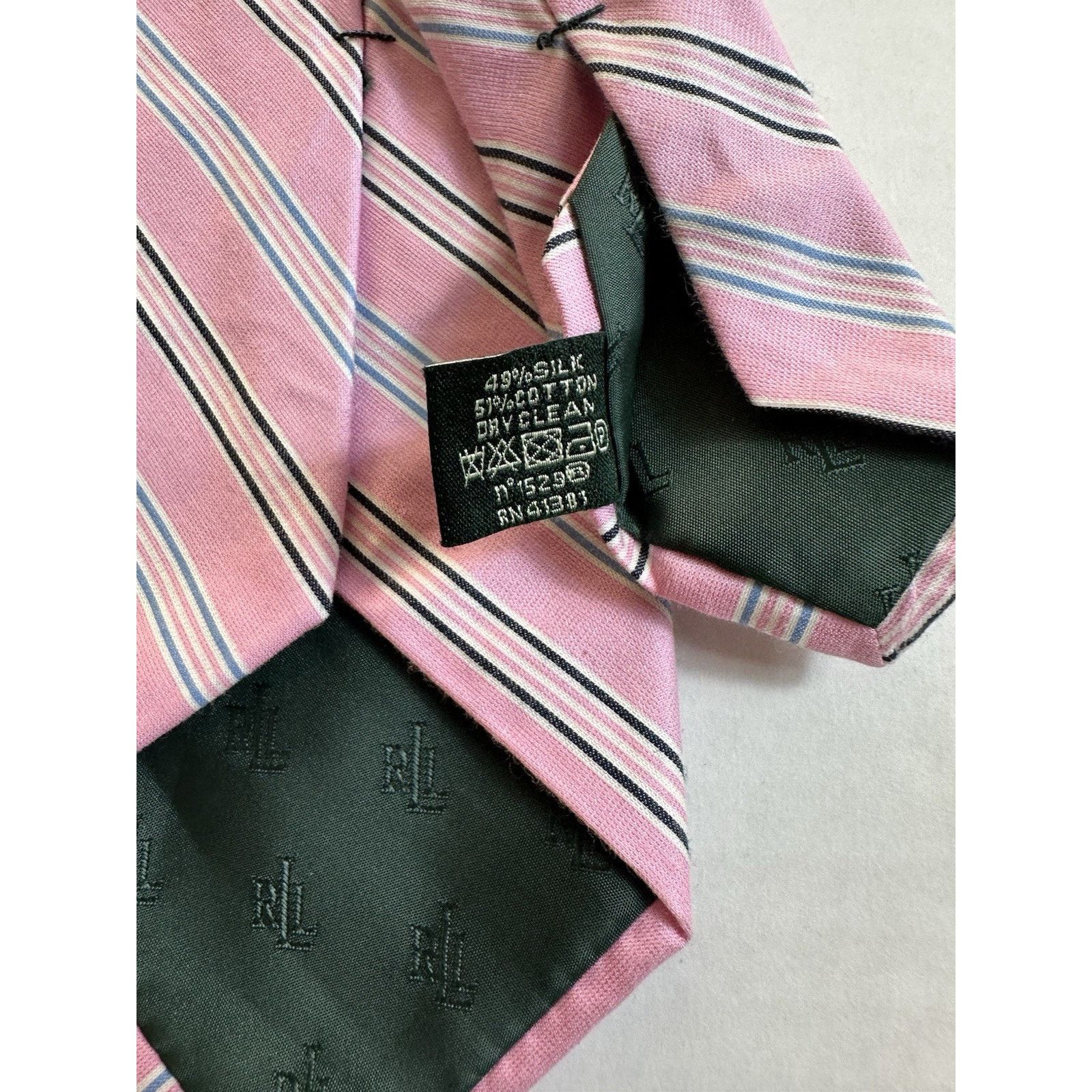 Lauren Ralph Lauren Lauren Ralph Lauren Neck Tie Pink Striped Silk/Cotton Preppy Size ONE SIZE - 5 Thumbnail