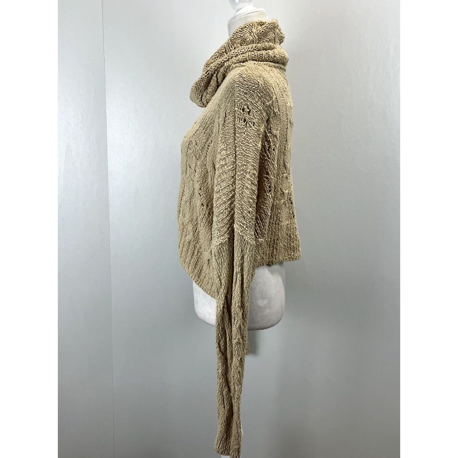 Free People Free People Shades Of Dawn Sweater Shirt Women Small Tan Knit Cowl Neck Distressed Crop Slouchy Cotton Blend 2020s Size S / US 4 / IT 40 - 2 Thumbnail