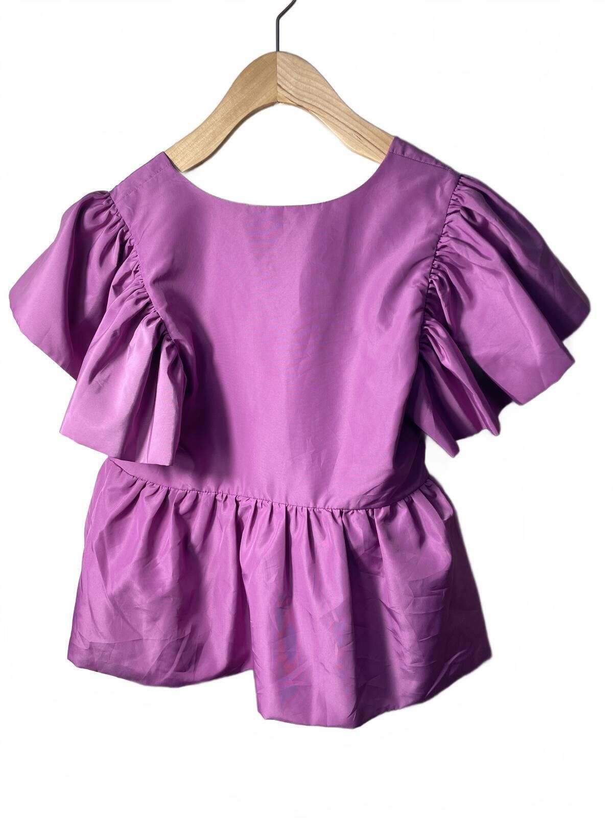 Express Express Puff Sleeve Babydoll Top Womens XS Purple Ruffle Size XS / US 0-2 / IT 36-38 - 2 Thumbnail