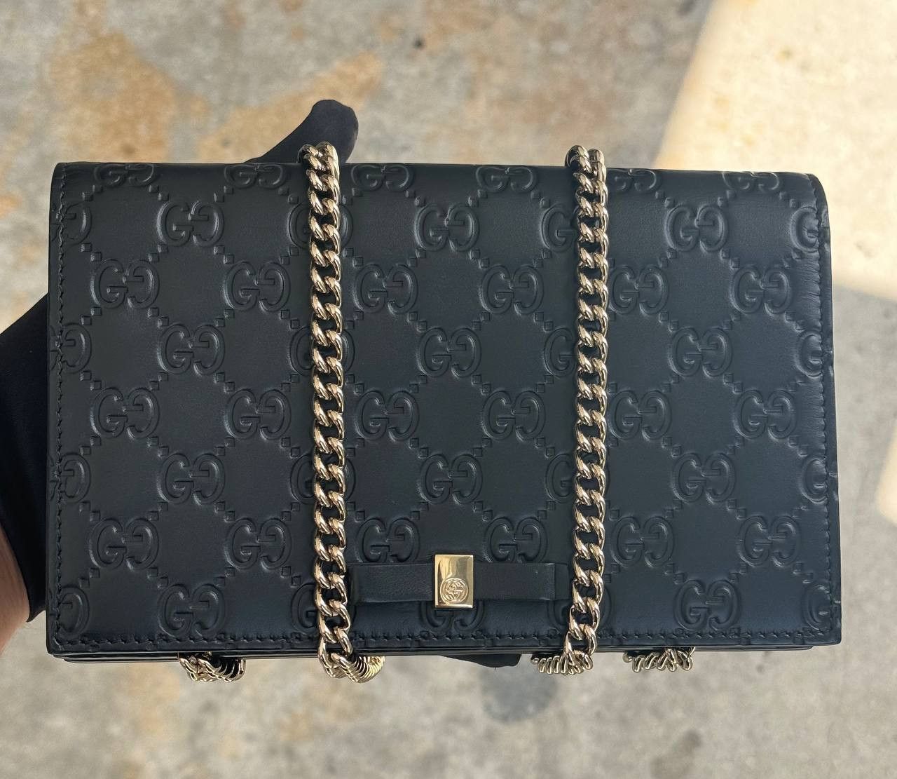 Gucci Gucci Wallet Chain Crossbody Bag Guccisima Leather Black Size ONE SIZE - 2 Thumbnail