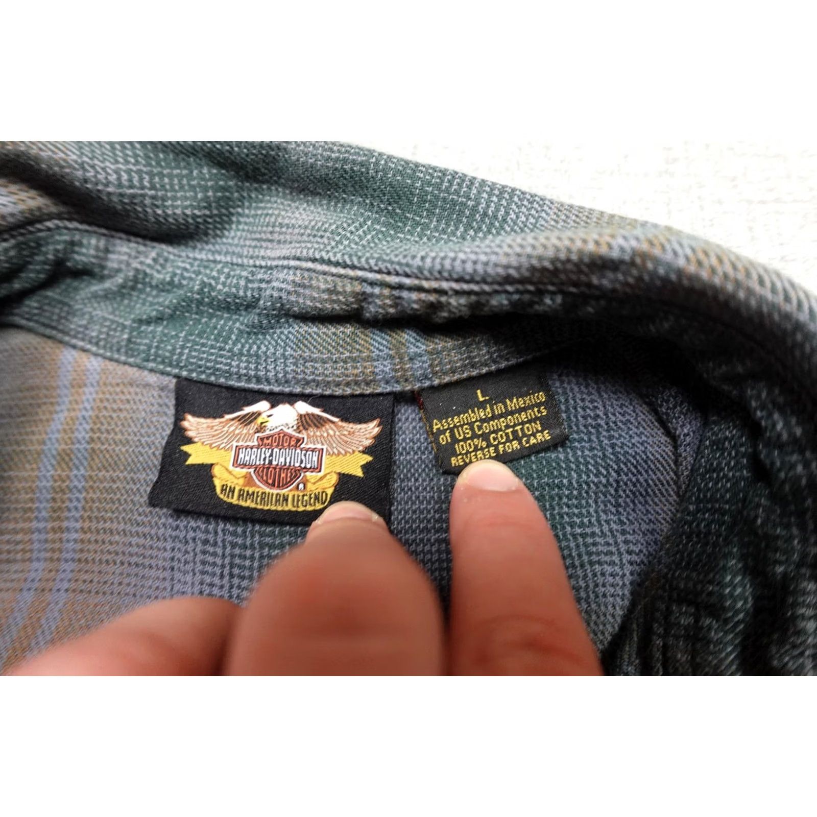 Harley Davidson Harley-Davidson Button-Up Shirt Mens Large Green Plaid Long Sleeve Front Pocketed Cotton Shirt Size US L / EU 52-54 / 3 - 2 Thumbnail