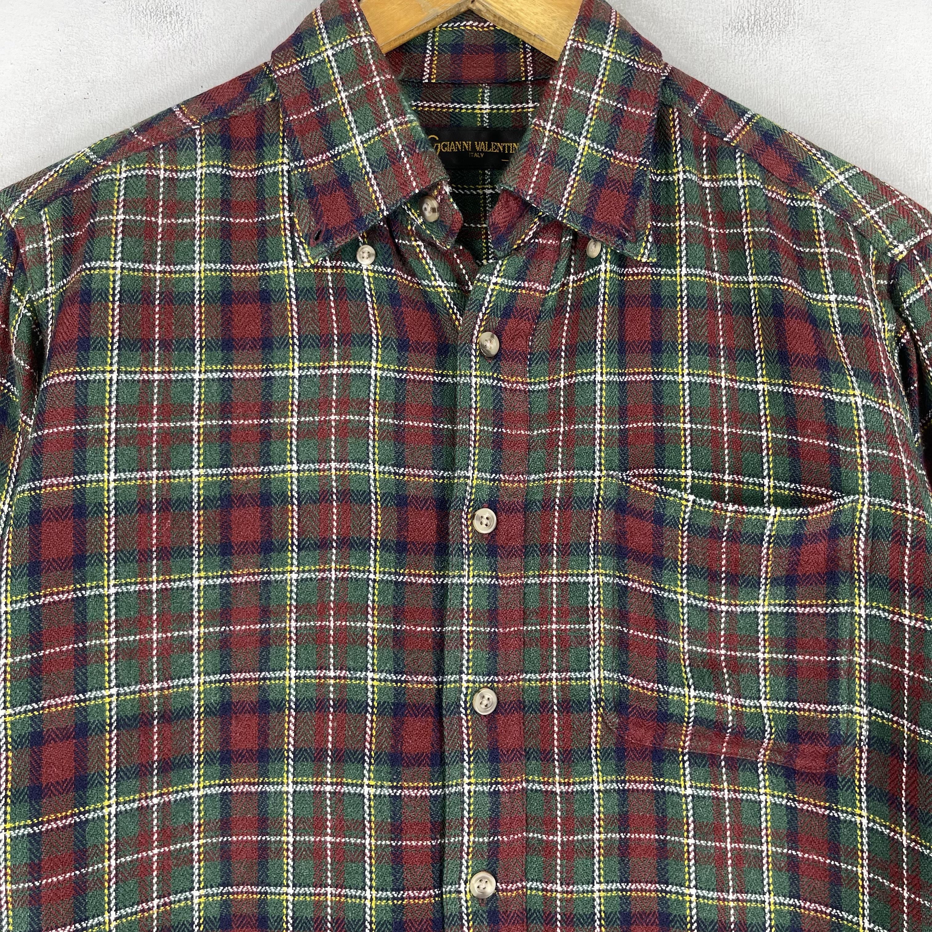 Designer × Flannel × Vintage Vintage GIANNI VALENTINO Plaid Red/Green Tartan Flannel Size US M / EU 48-50 / 2 - 2 Thumbnail