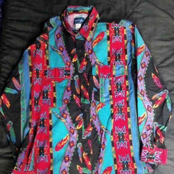 Wrangler Vintage Wrangler Aztec Feathers Brushpopper Western Shirt Size US XL / EU 56 / 4 - 2 Thumbnail
