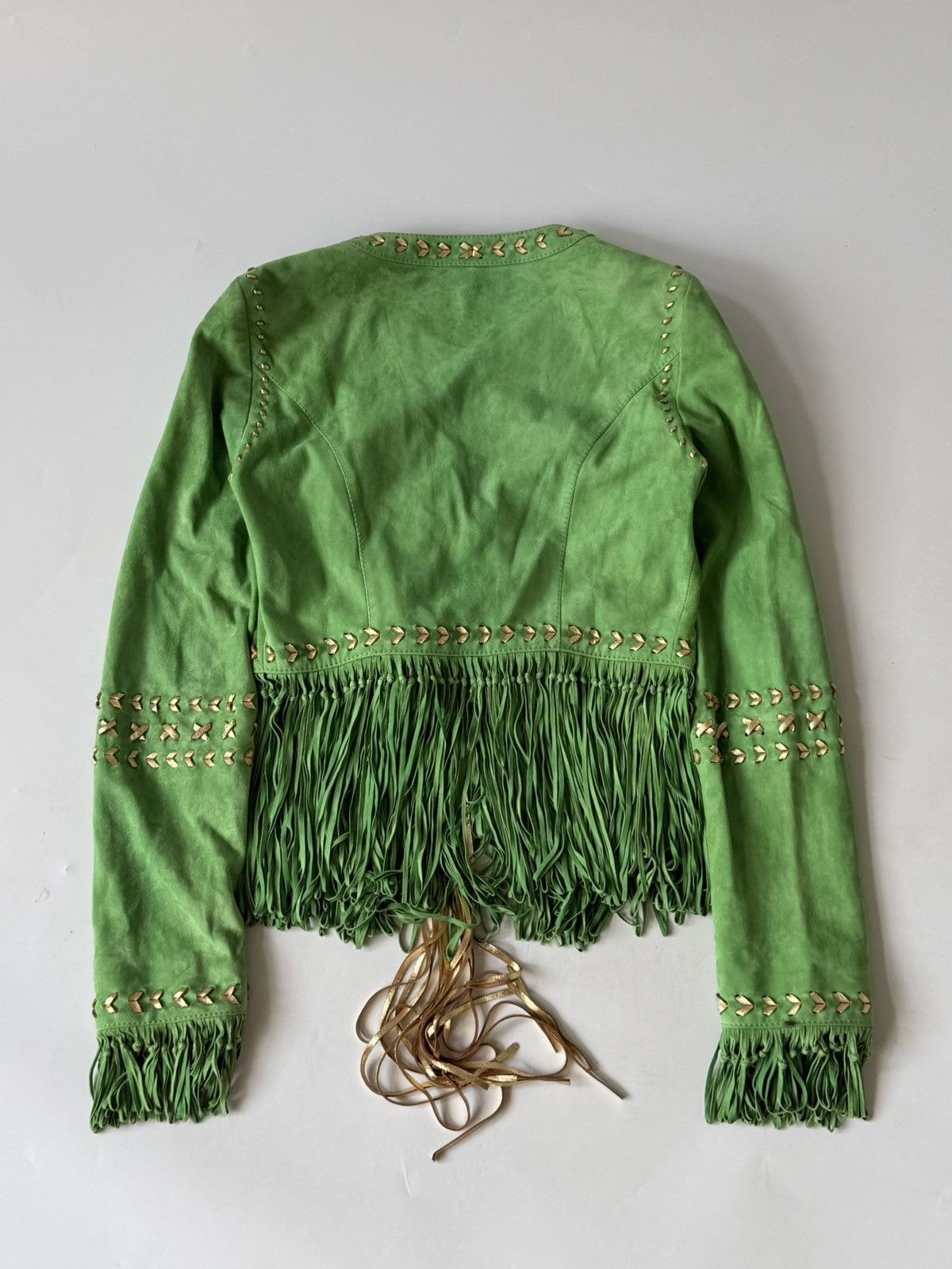 Roberto Cavalli Roberto Cavalli Green Suede Fringe Jacket Size XS / US 0-2 / IT 36-38 - 2 Thumbnail