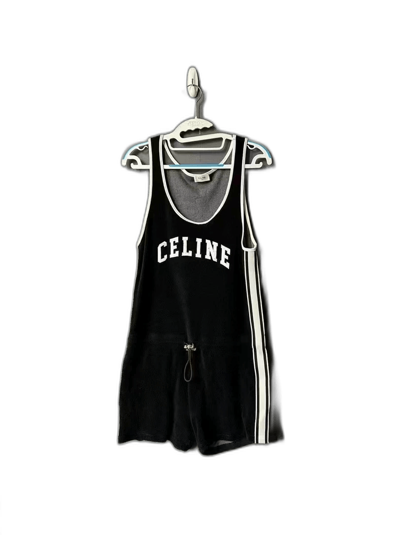 Celine Black Celine Jumpsuit with White Stripes Size 23" - 1 Thumbnail