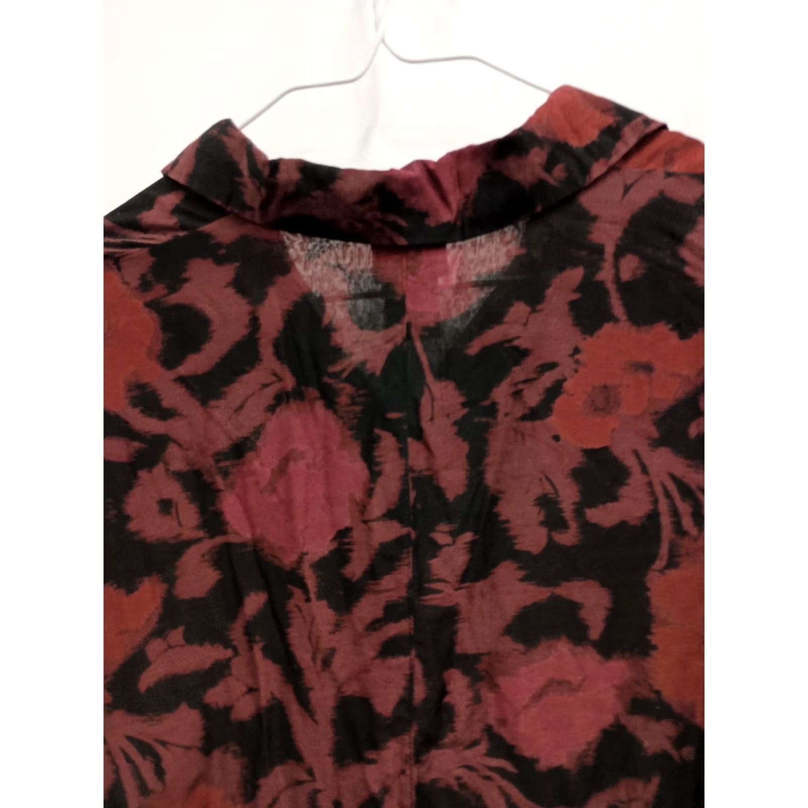 Vintage Silk Blend Floral Shirt - Large Red Black Long Sleeve Top - Philippines Size L / US 10 / IT 46 - 8 Thumbnail