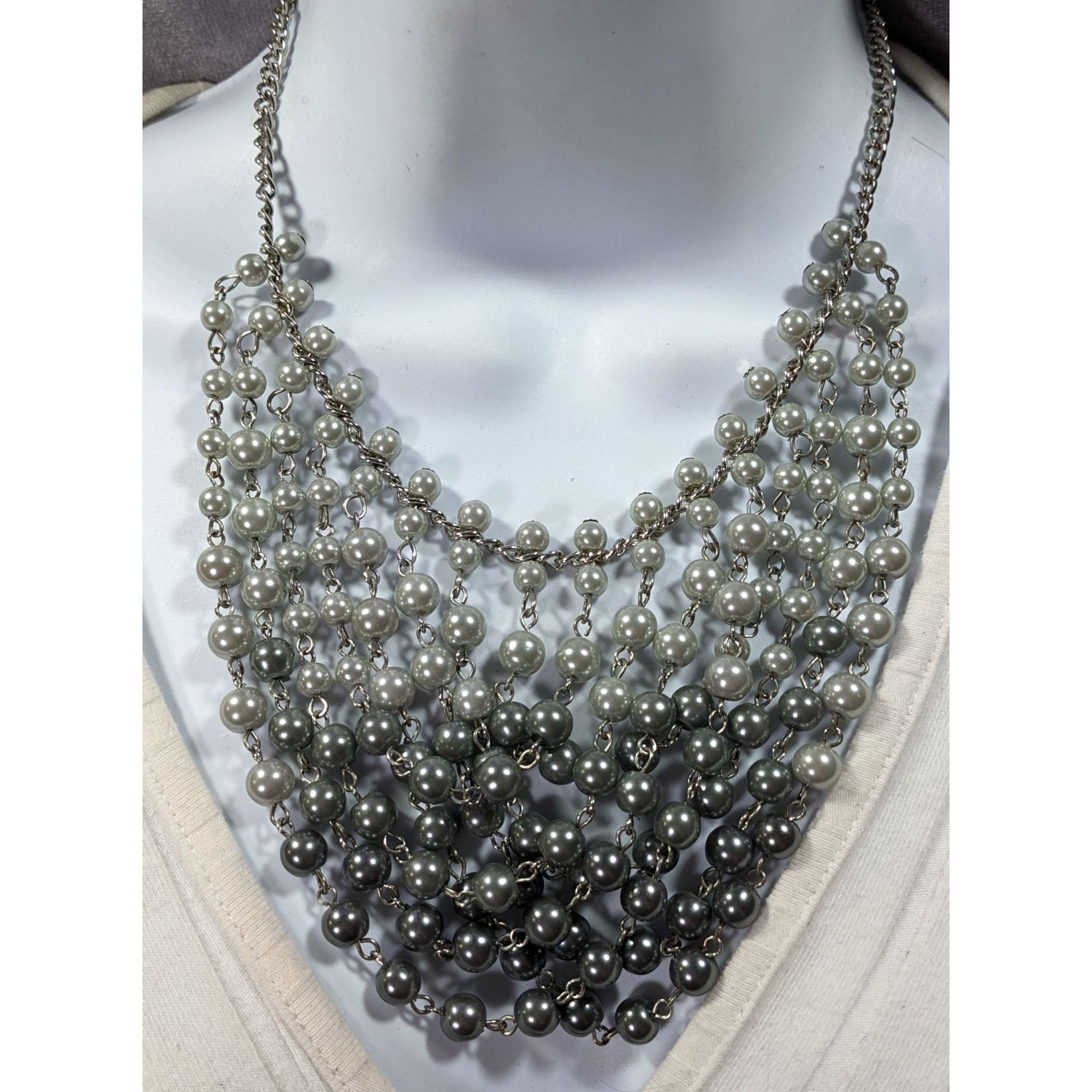 Other Elegant Glam Draped Dual Silver Tone Bib Necklace Size ONE SIZE - 4 Thumbnail