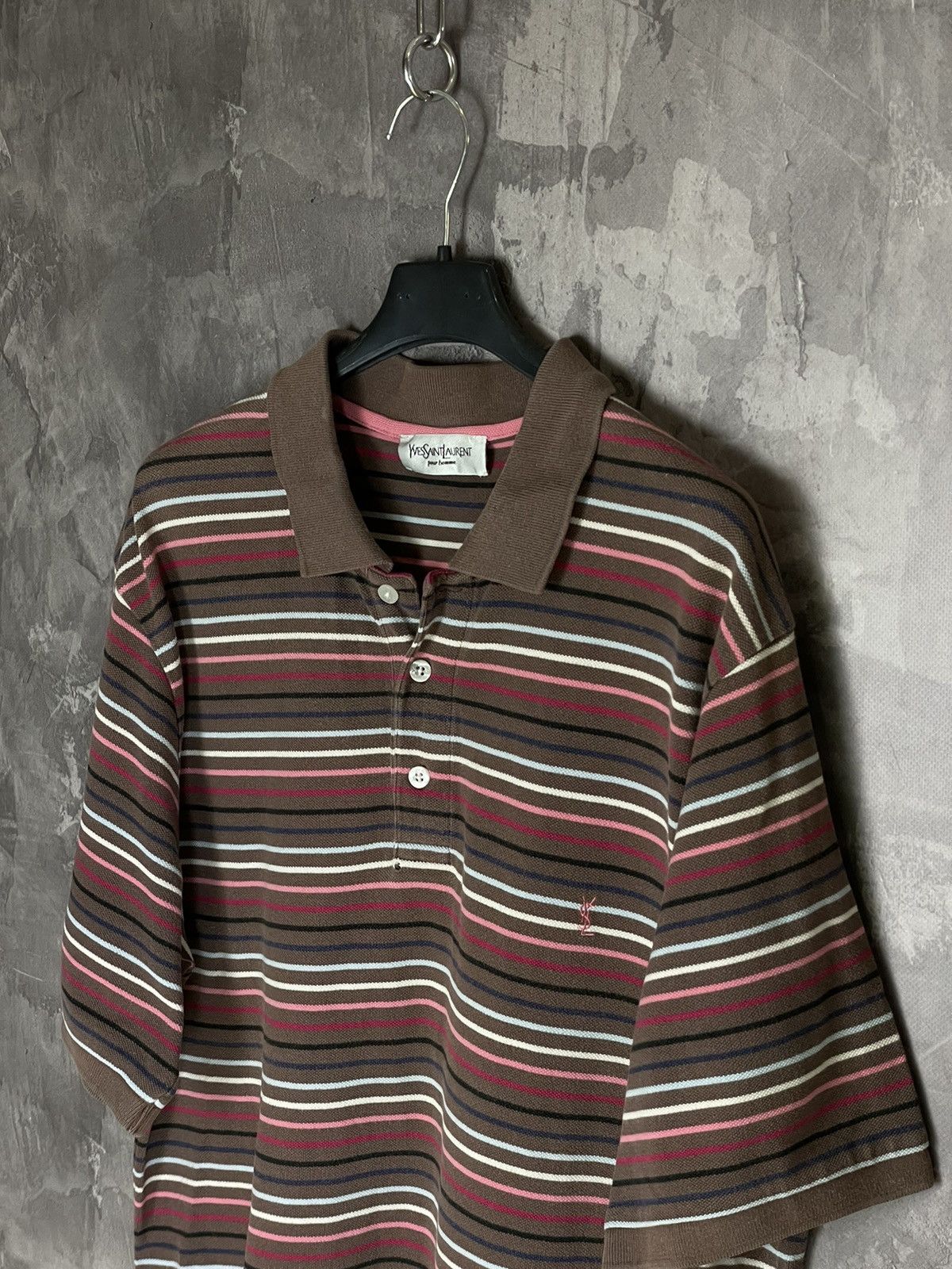 Vintage × Yves Saint Laurent Vintage Yves Saint Laurent Striped Polo Shirt Size L Size US L / EU 52-54 / 3 - 7 Thumbnail