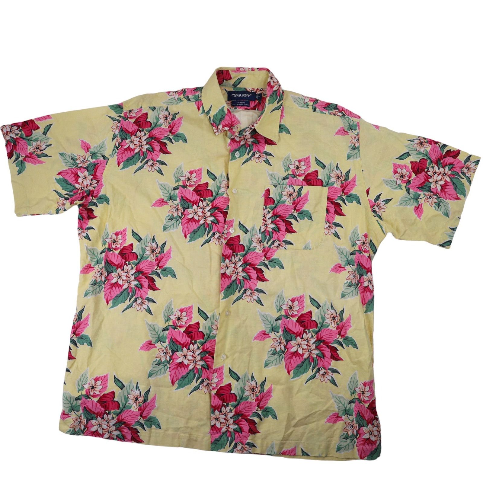 image of Polo Ralph Lauren x Vintage Polo Golf Ralph Laurent Floral Hawaiian Shirt in Yellow (Size Large)