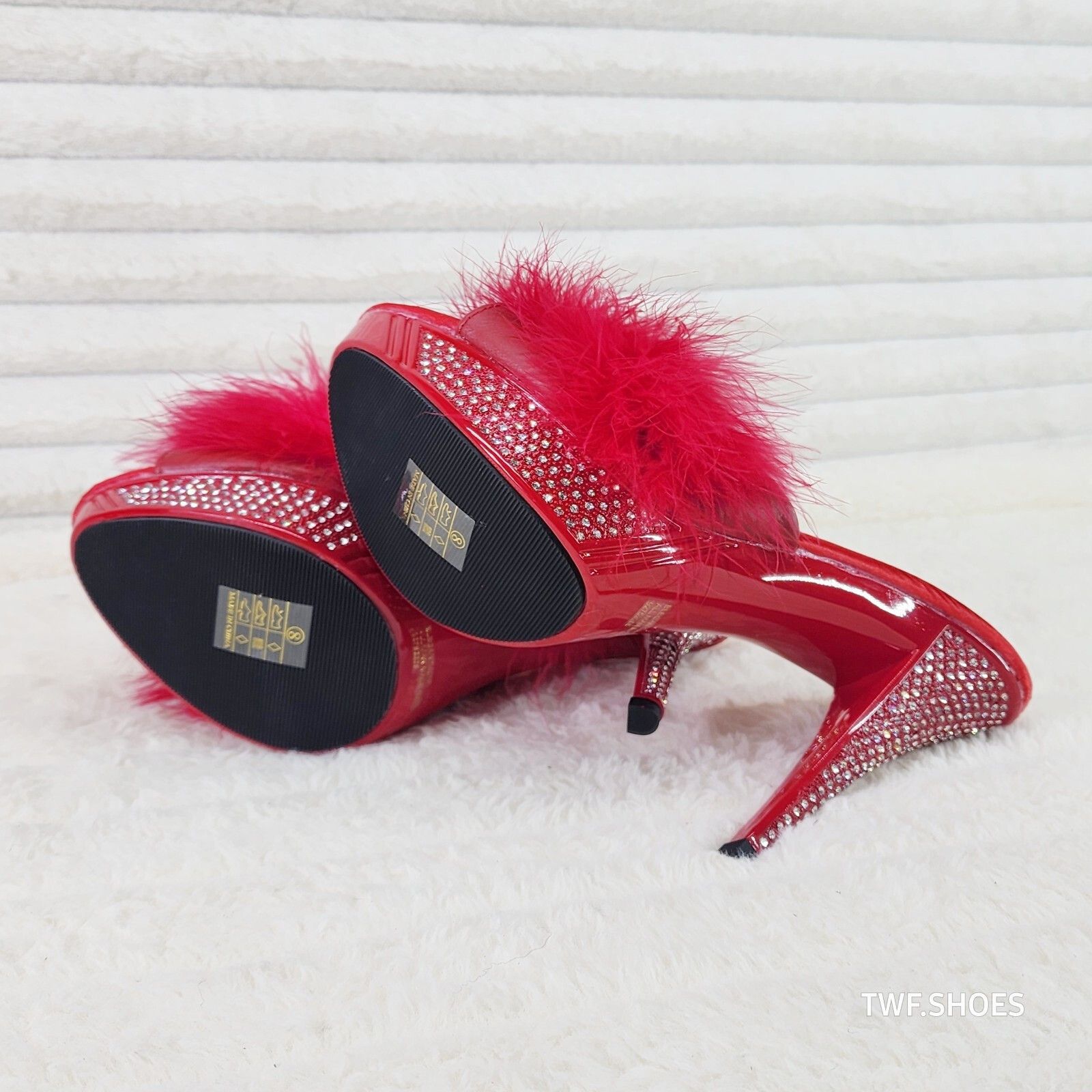 Other Elegance Marabou Feather Slip On Platform Sandals 5" Stilett Size US 9 / IT 39 - 4 Thumbnail