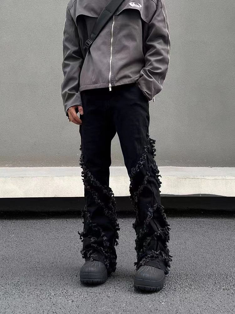 image of Vintage Fringed Raw Edge Bootcut Jeans in Black, Men's (Size 32)