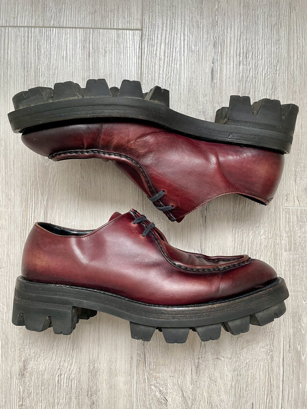 Rare Prada FW13 Runaway Calfskin Burgundy Lug Sole Creepers