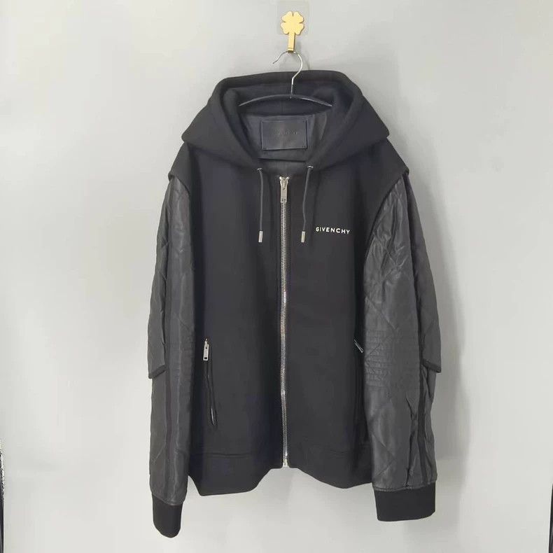 Givenchy Givenchy Black Zip-Up Jacket with Leather Sleeves-yf Size US XXL / EU 58 / 5 - 1 Thumbnail