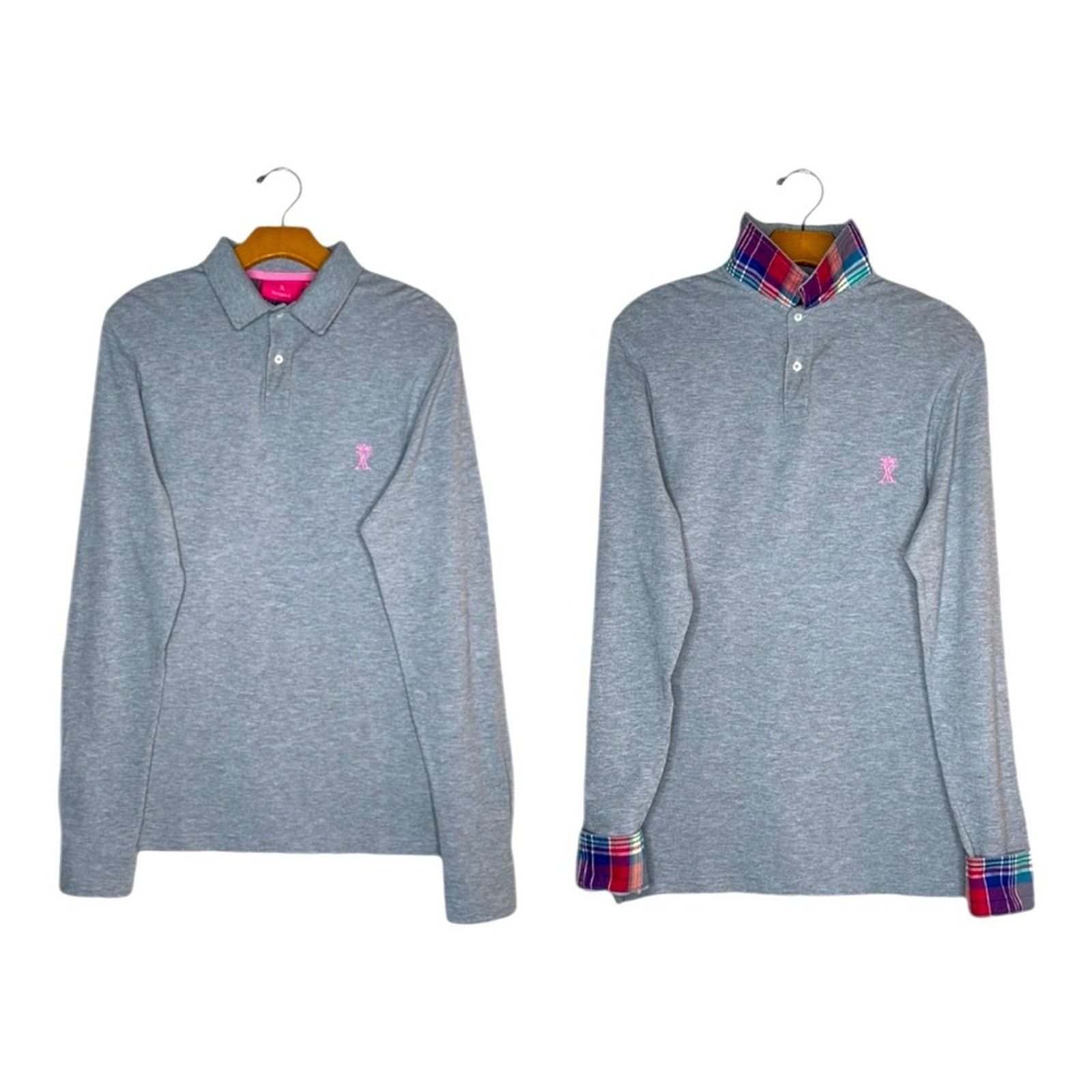 Other VICOMTE A. Grey Pink Plaid Contrast Long Sleeve Polo MED Size US M / EU 48-50 / 2 - 1 Thumbnail