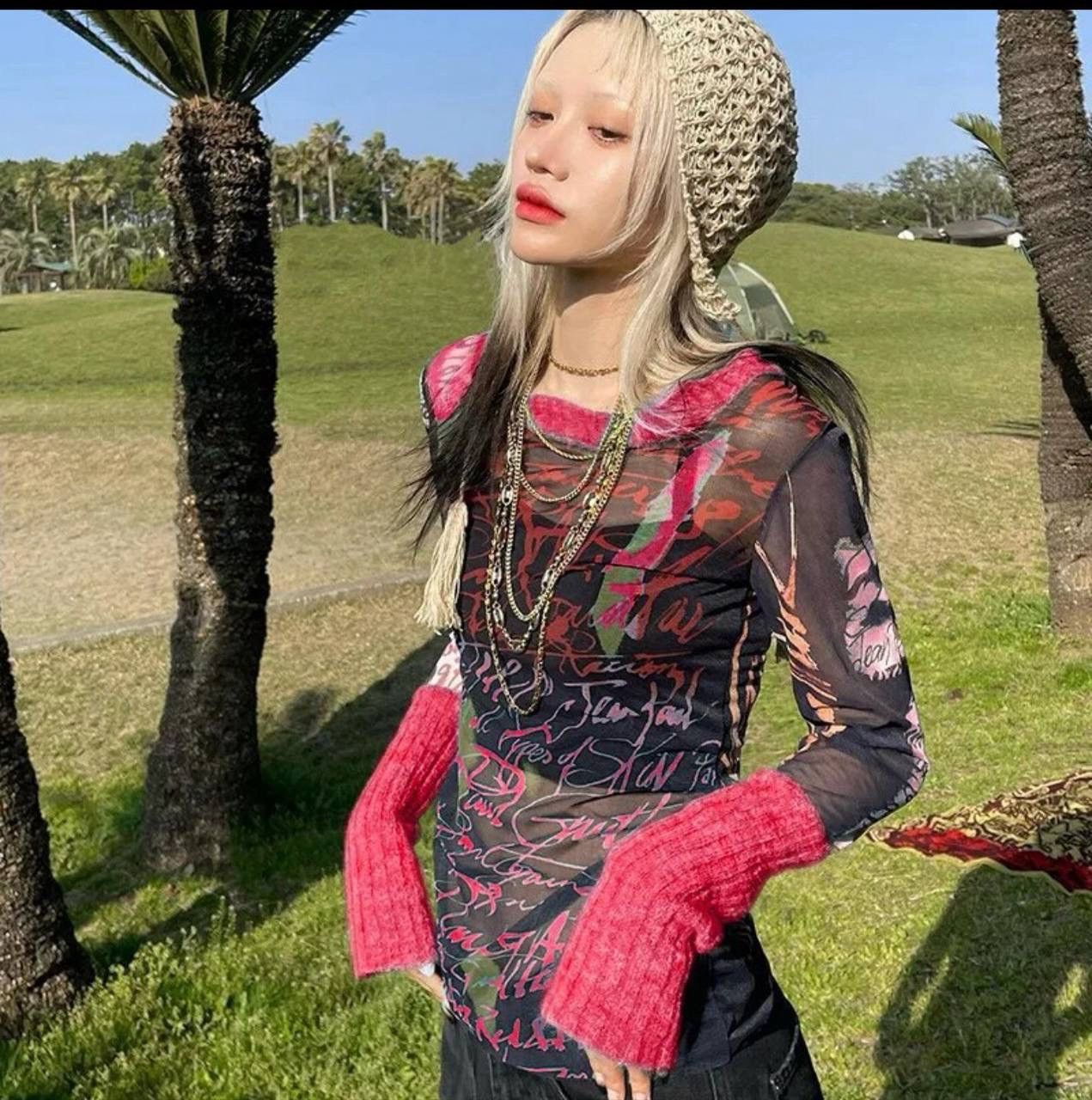 20471120 Y2K Japanese Mesh Long Sleeve Top (like Jean Paul Gaultier) Size M / US 6-8 / IT 42-44 - 1 Thumbnail