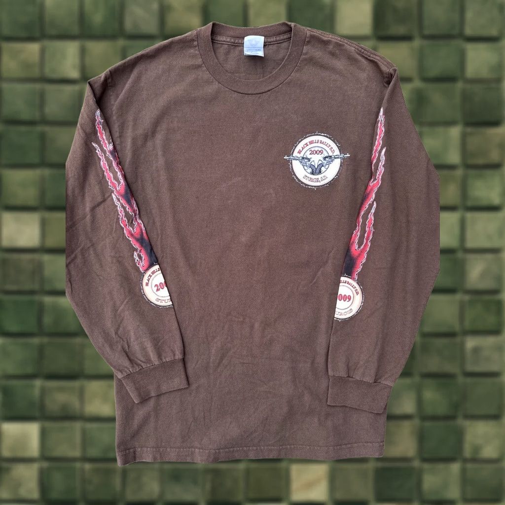 AAA VINTAGE Sturgis Black Hills Rally 2009 Long Sleeve Graphic Tee Biker Flames Brown L Mens Size US L / EU 52-54 / 3 - 1 Thumbnail