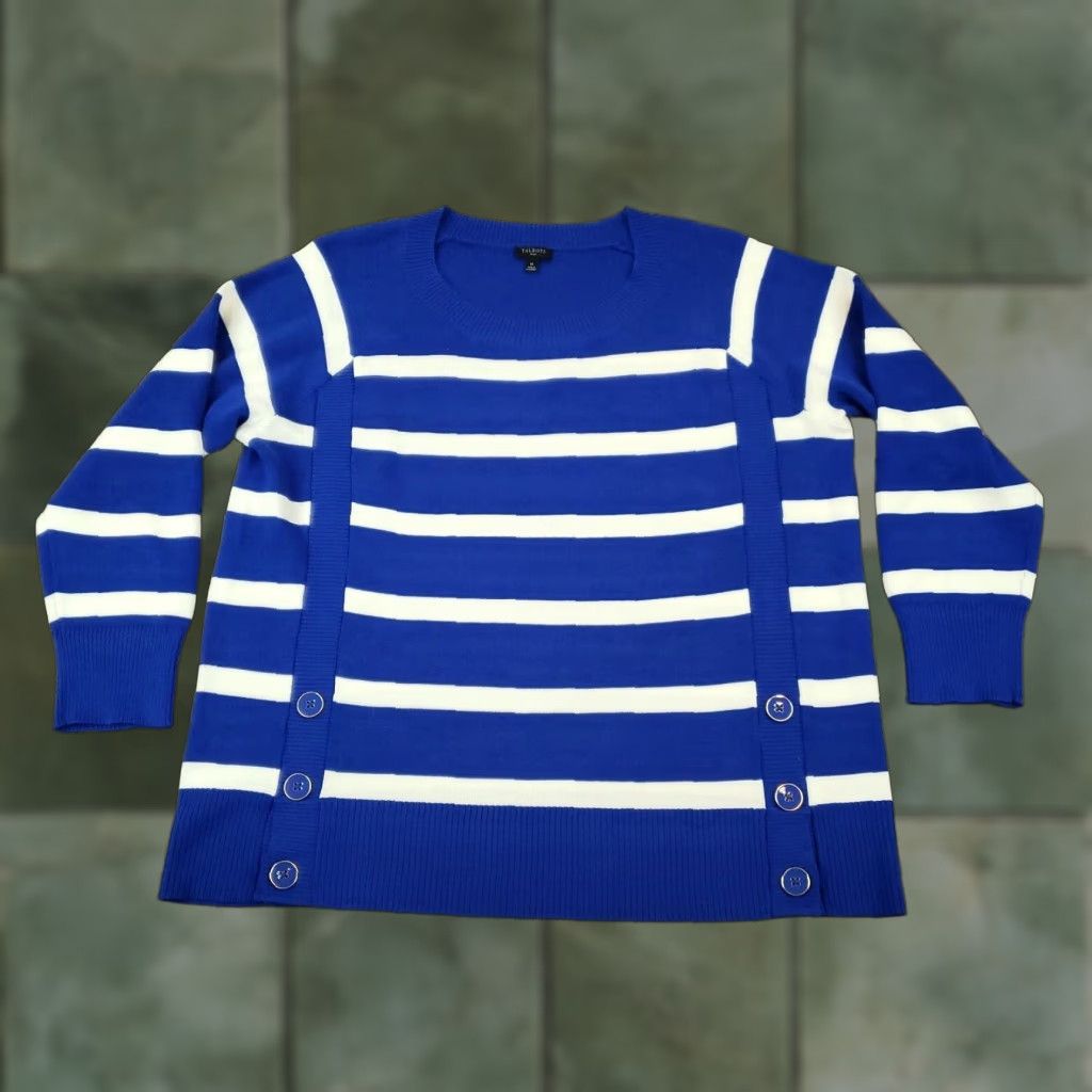 Talbots VINTAGE Talbots Sweater Pullover Womens Plus Size 1X Blue White Striped Lightweight Knitted Casual Size XL / US 12-14 / IT 48-50 - 1 Thumbnail