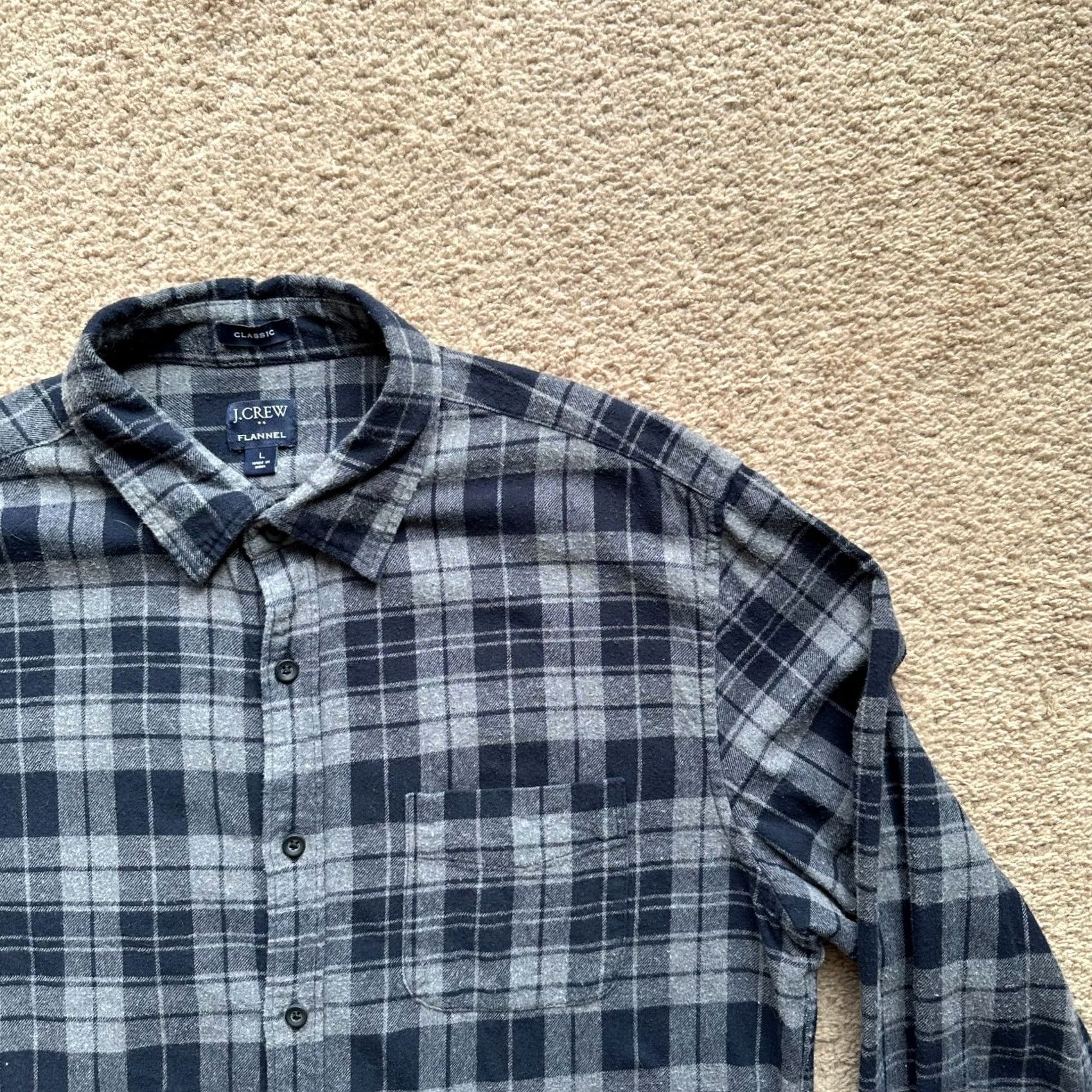 J.Crew J.CREW Shirt Mens Large Classic Flannel Point Collar Long Sleeve Grey Checks Size US L / EU 52-54 / 3 - 4 Thumbnail