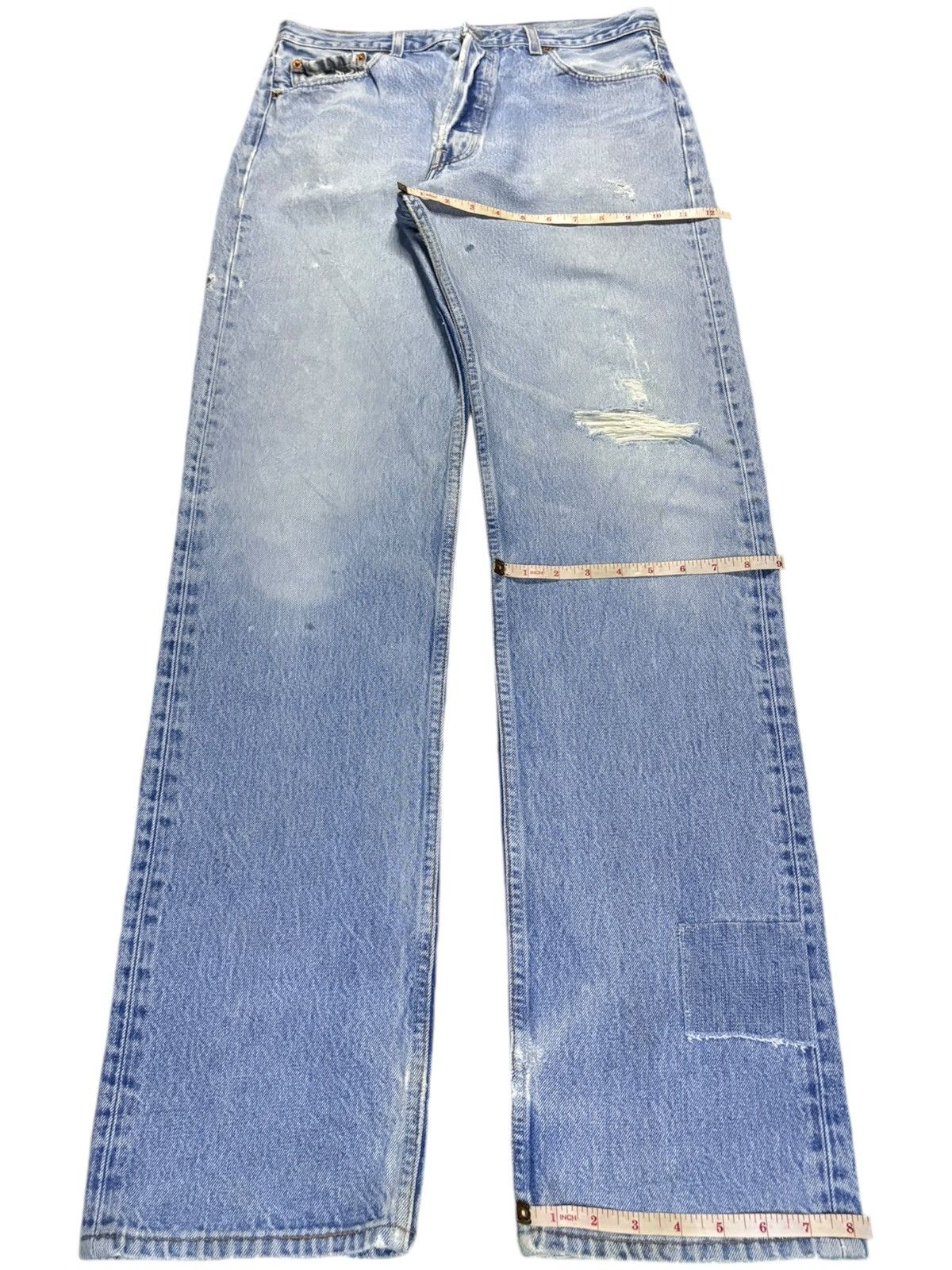 Levi's Vintage 90s Levis 501xx Blue Wash Patched Ripped Baggy Jeans Size US 33 - 13 Thumbnail