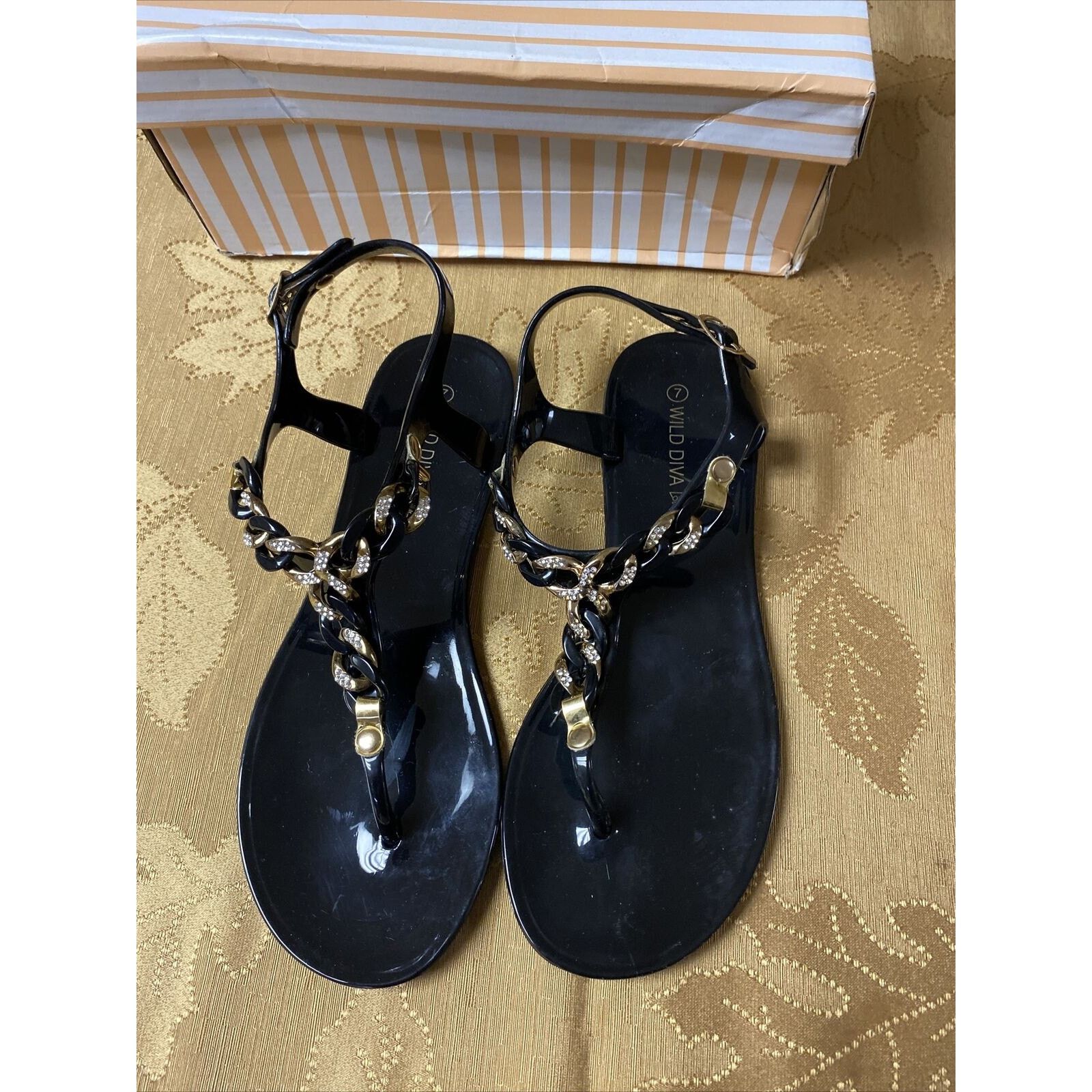 Other WILD DIVA LOUNGE Plastic Gel Rhinestone Sandals WMN 7Black Size US 7 / IT 37 - 2 Thumbnail