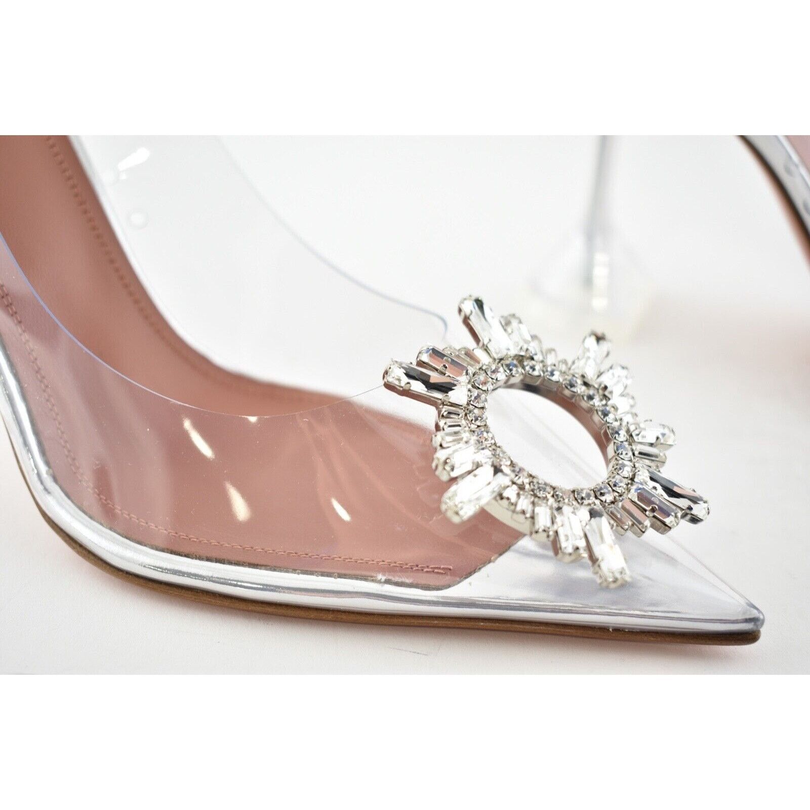 Amina Muaddi Amina PVC Clear Transparent Glass Crystal Sandal Heel 37.5 Size US 7.5 / IT 37.5 - 5 Thumbnail