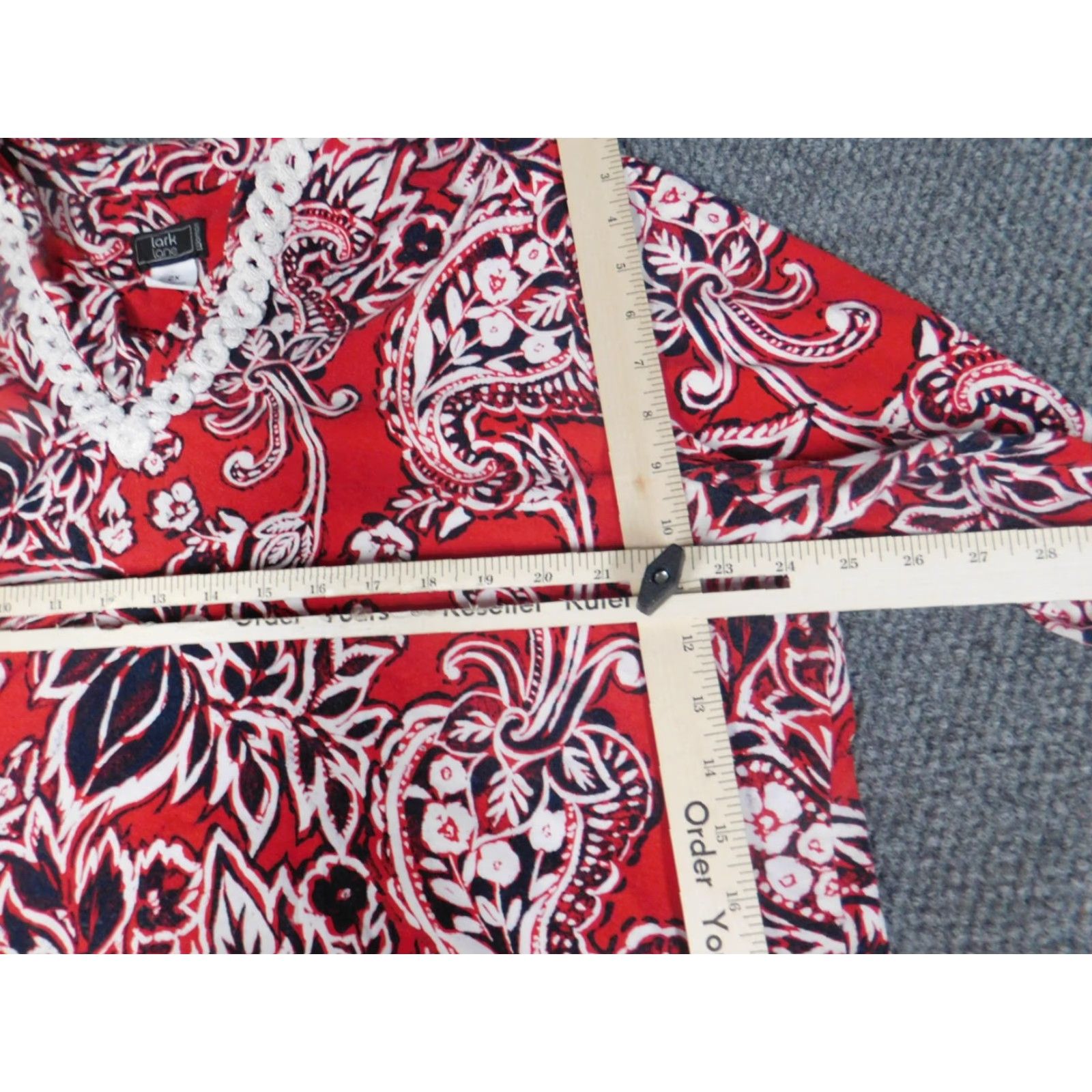 Vintage Lark Lane Blouse Womens 2X Plus Red Floral Pullover Long Sleeve Collared Button Cotton Casual Size XXL / US 16-18 / IT 52-54 - 7 Thumbnail