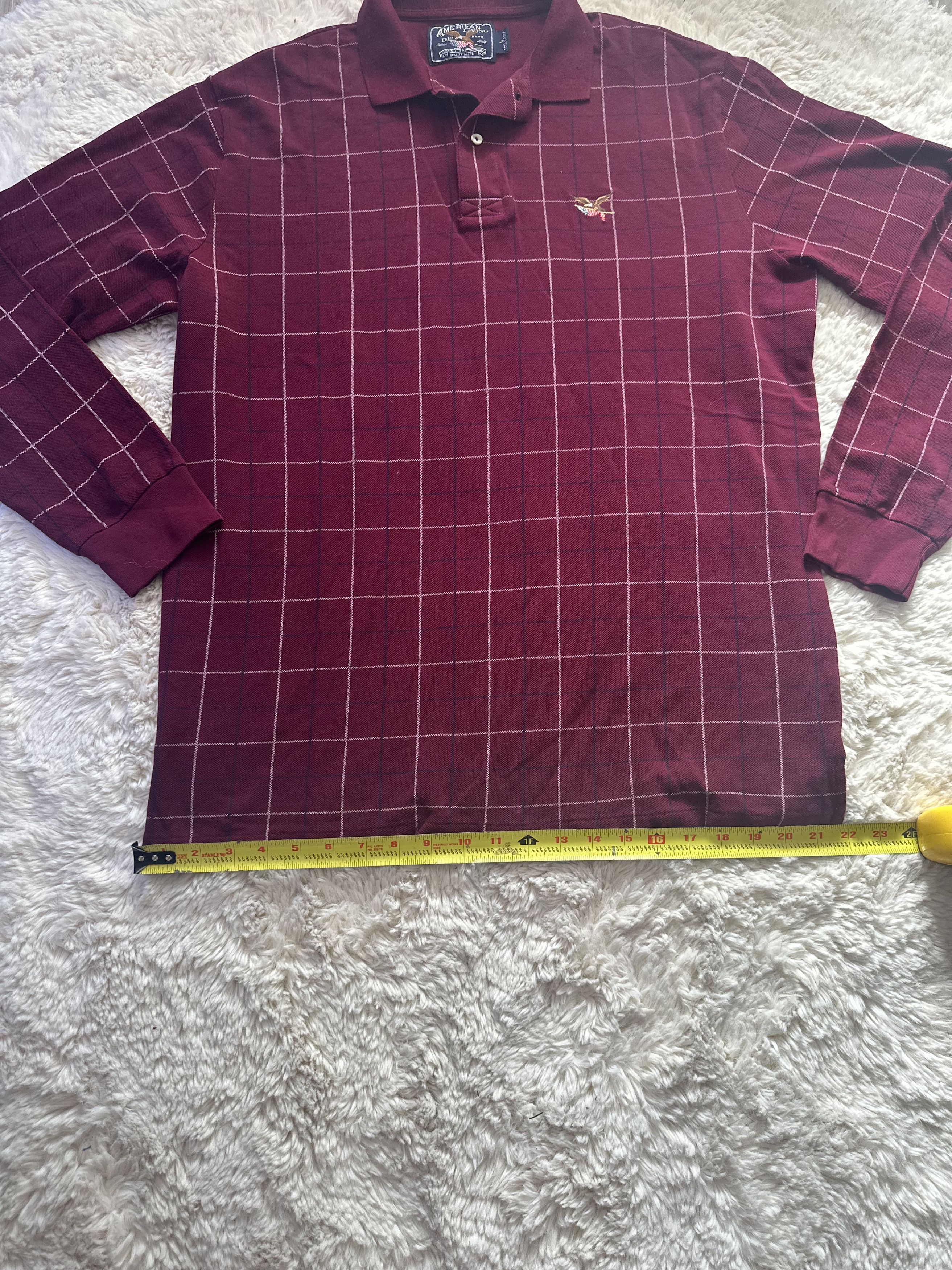 Vintage Vintage American Living burgundy plaid long sleeve polo Size US L / EU 52-54 / 3 - 5 Thumbnail